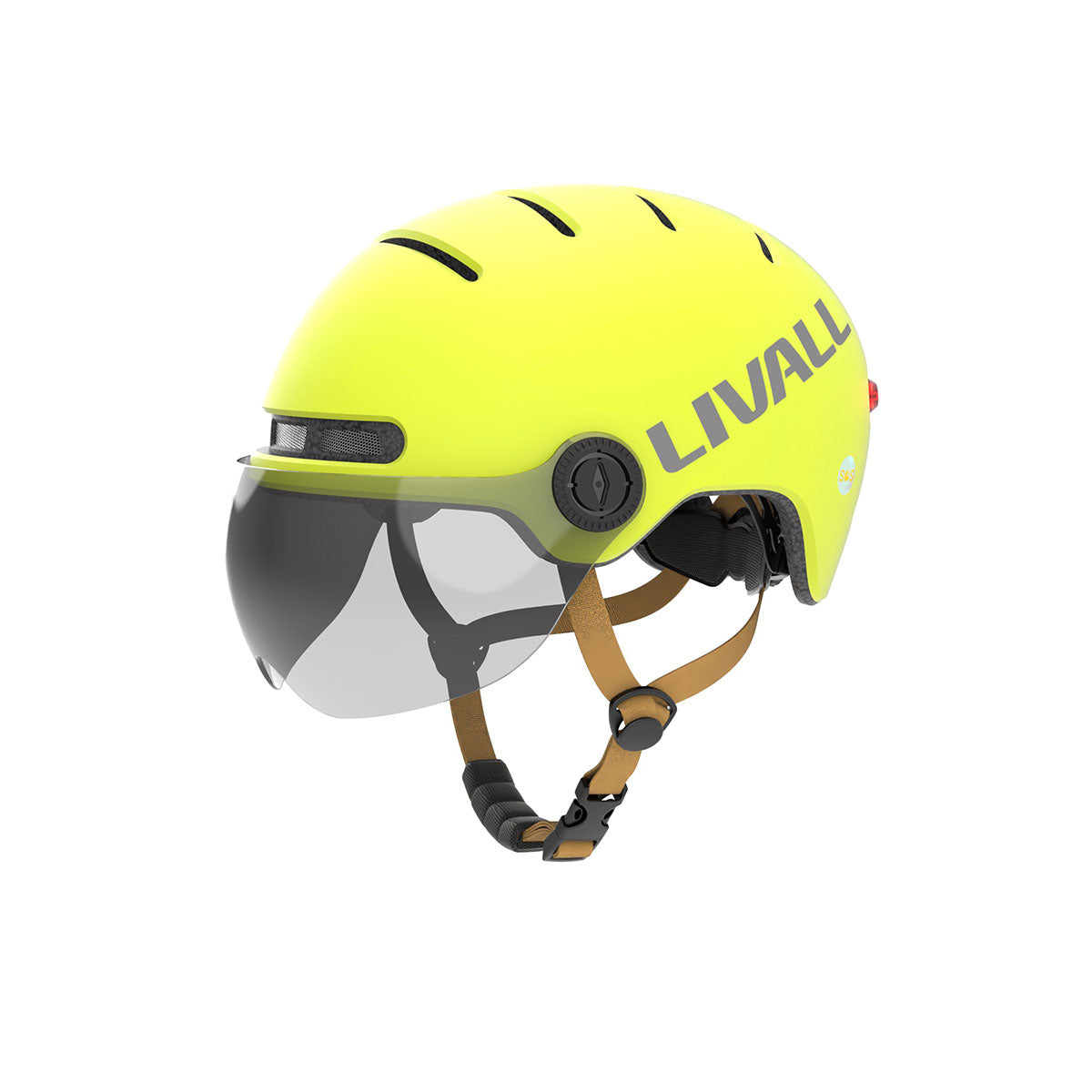 Fahrradhelm gelb mit Visier, Bremslicht und SOS-Alarm (L23)