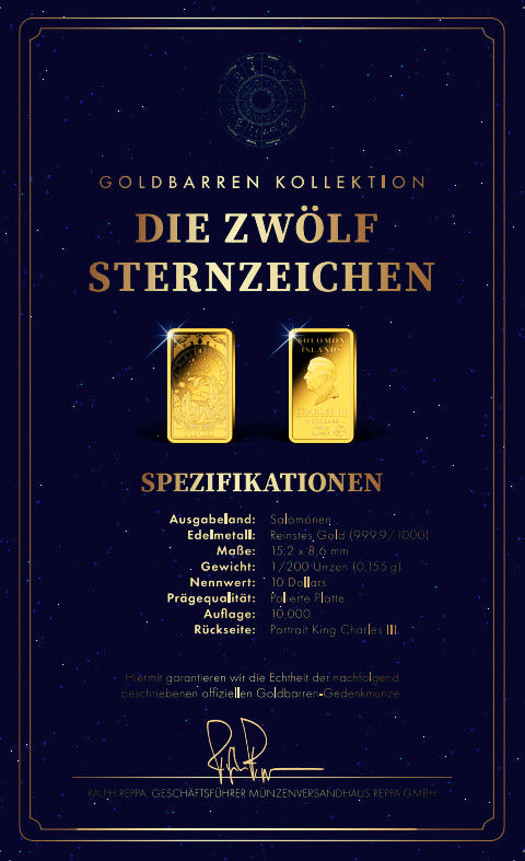 Goldbarren Sternzeichen Fische (mit Zertifikat)