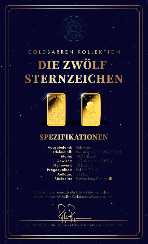 Goldbarren Sternzeichen Löwe | 23.07. - 23.08. (mit Zertifikat)