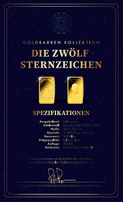 Goldbarren Sternzeichen Jungfrau | 24.08. - 23.09. (mit Zertifikat)