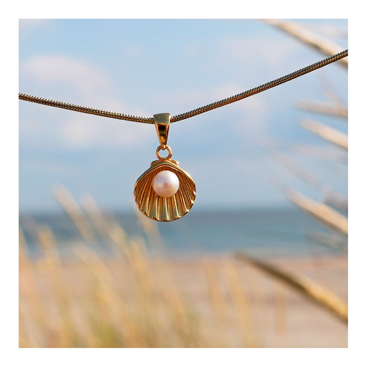 Kettenanhänger Muschel mit Perle - 18k vergoldet