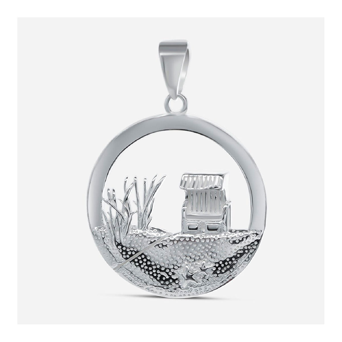 Kettenanhänger Strandkorb Rund / Düne - Silber