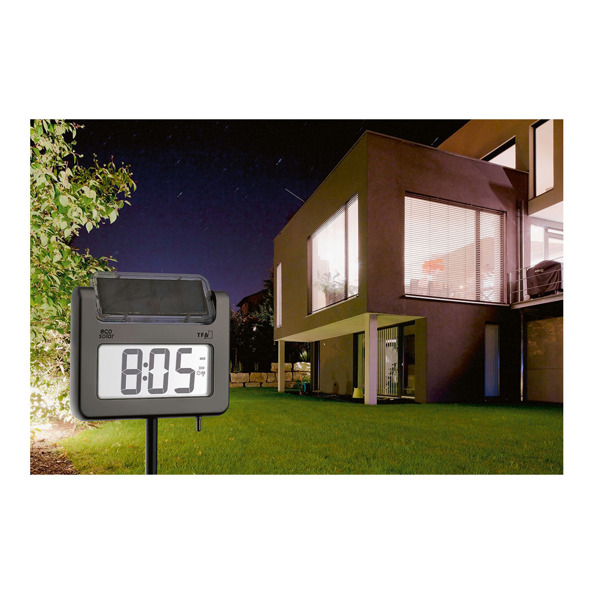 Digitales Gartenthermometer mit Solarbeleuchtung und Funkuhr