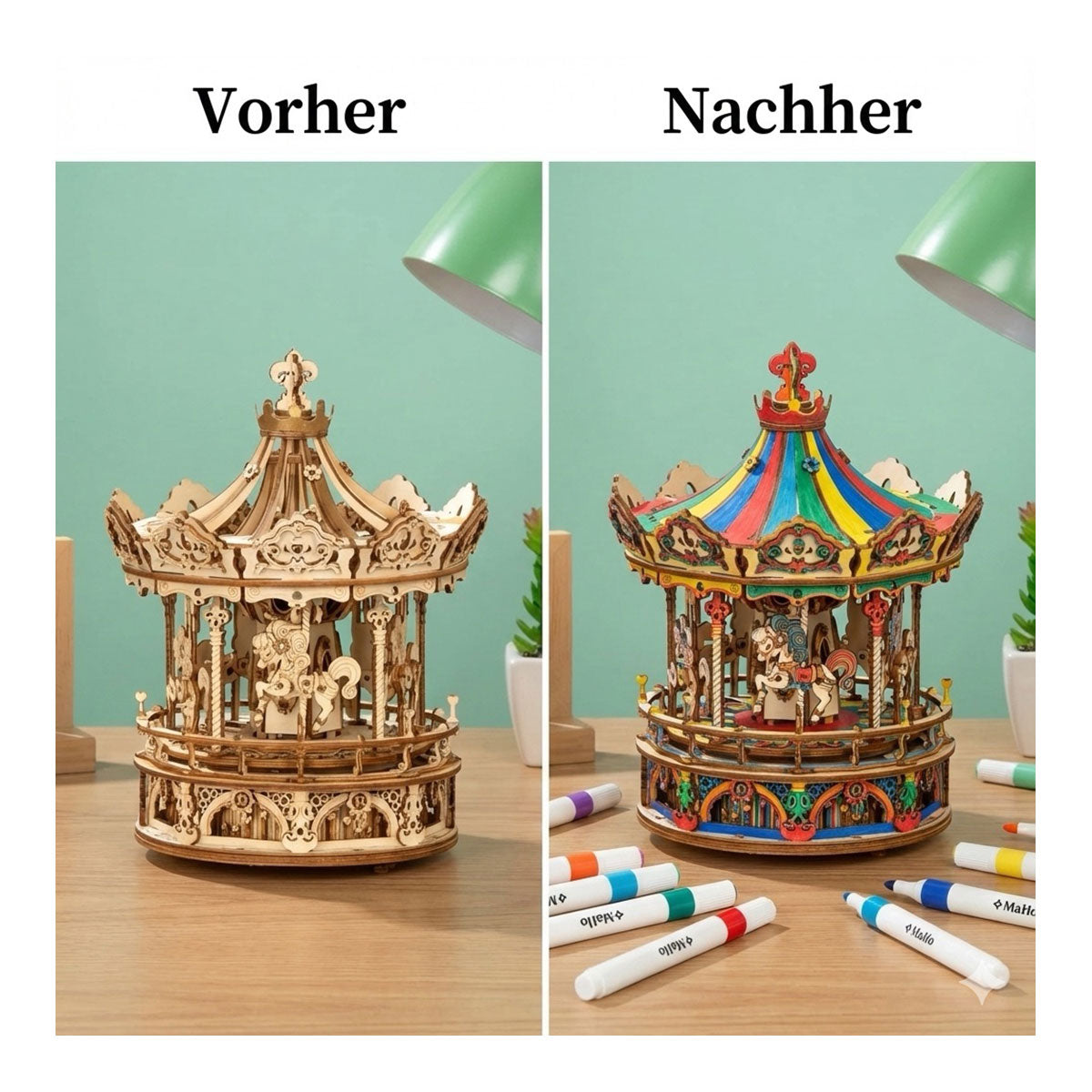 Vorteilsaktion: 3D Holzpuzzle Karussell + 12 MagicFarben
