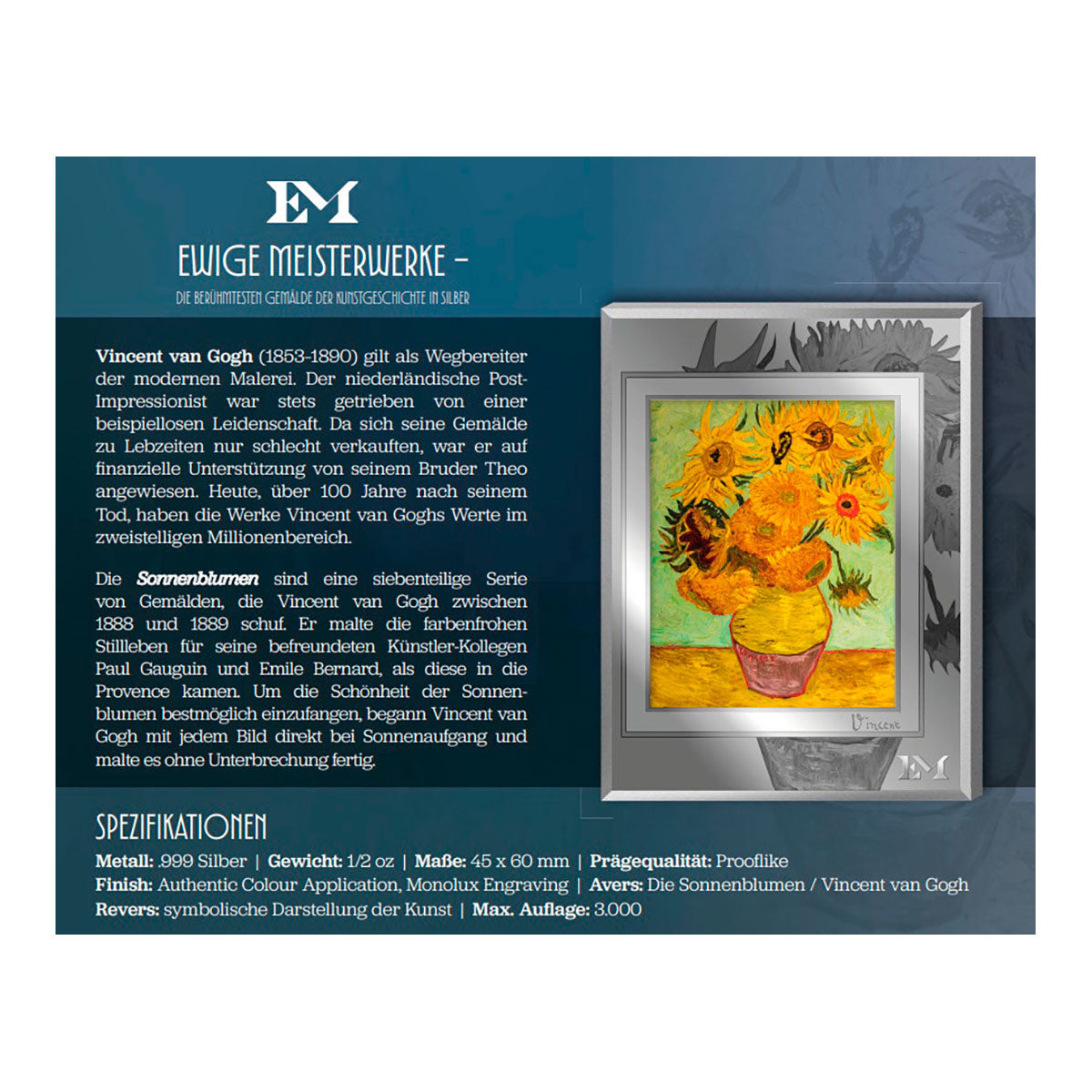 Silberbarren Ewige Meisterwerke - "Sonnenblumen" von Vincent van Gogh