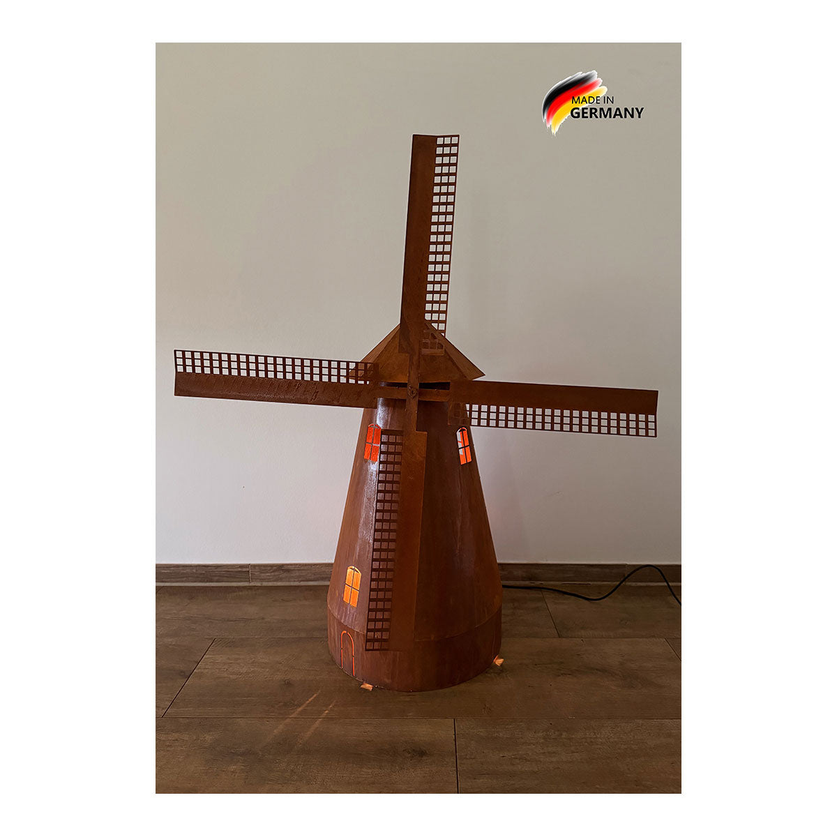 Drehbare Windmühle inkl. Beleuchtung - Edelrost