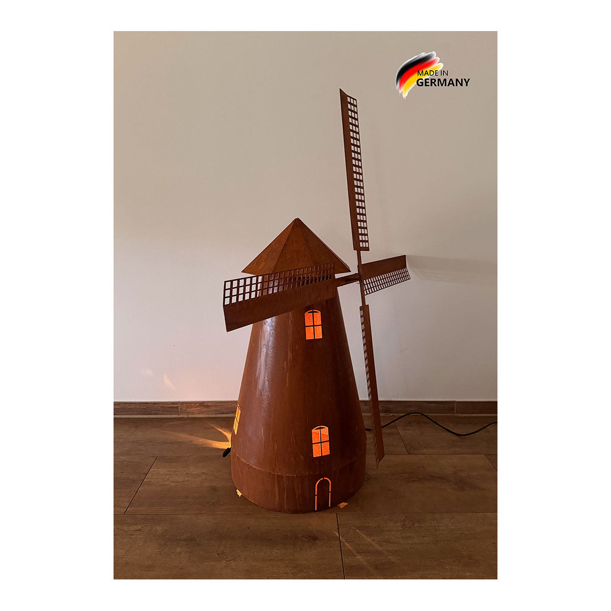 Drehbare Windmühle inkl. Beleuchtung - Edelrost