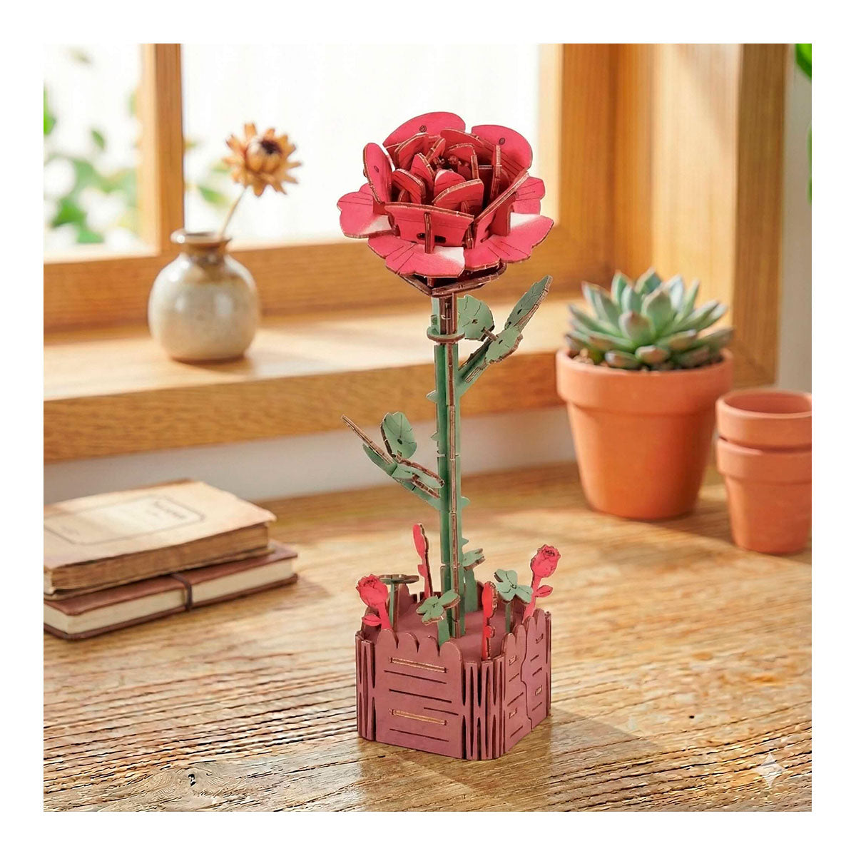 3D-Holzpuzzle 2er Set Blume: Rose + Gänseblümchen