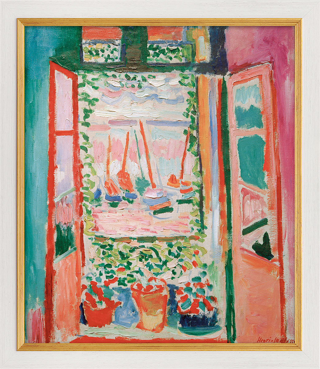 Henri Matisse: Bild "Offenes Fenster in Collioure" (1905) - Version weiß-goldfarben gerahmt