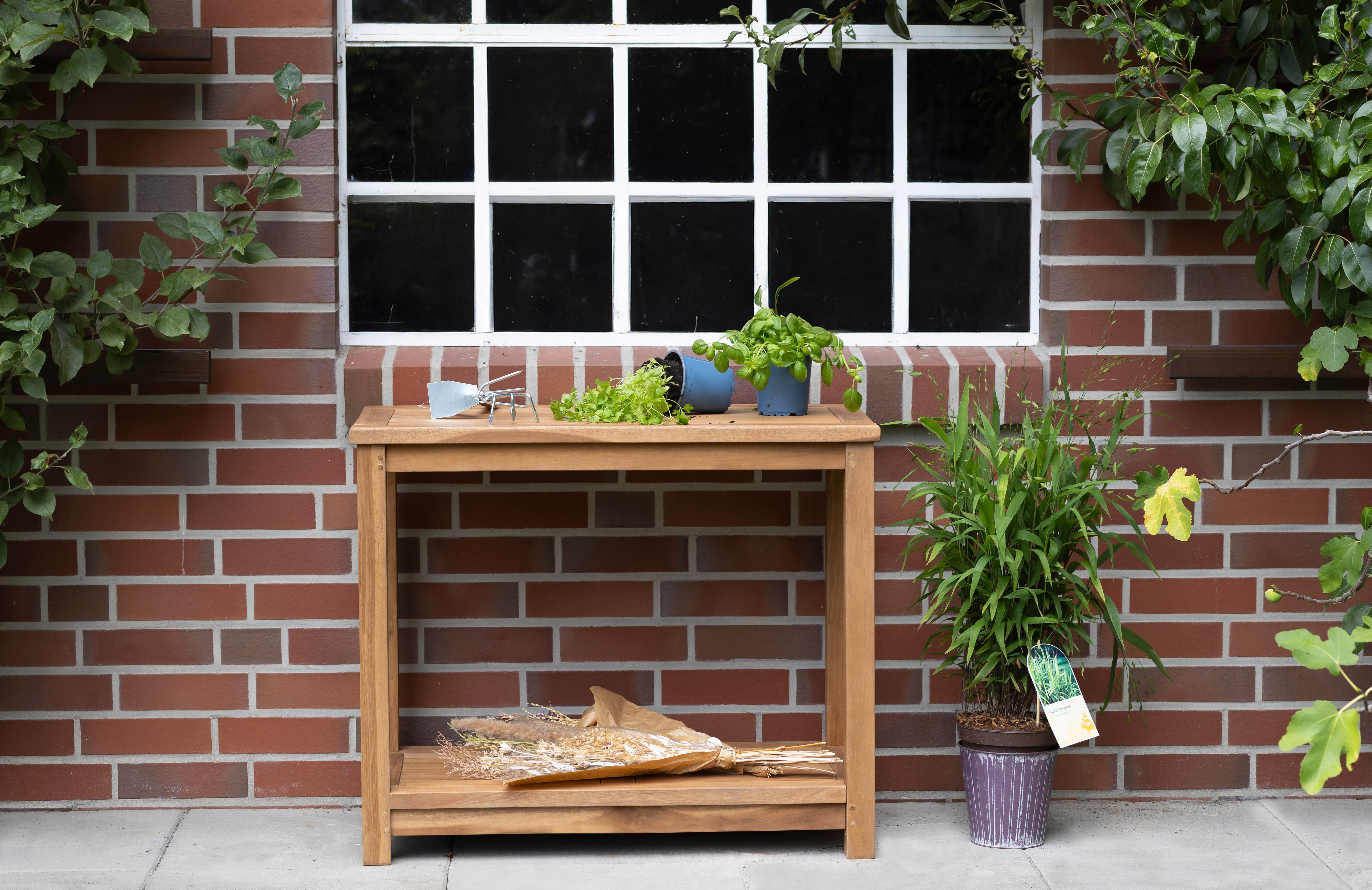 Pflanztisch Salford Teak mit Ablage