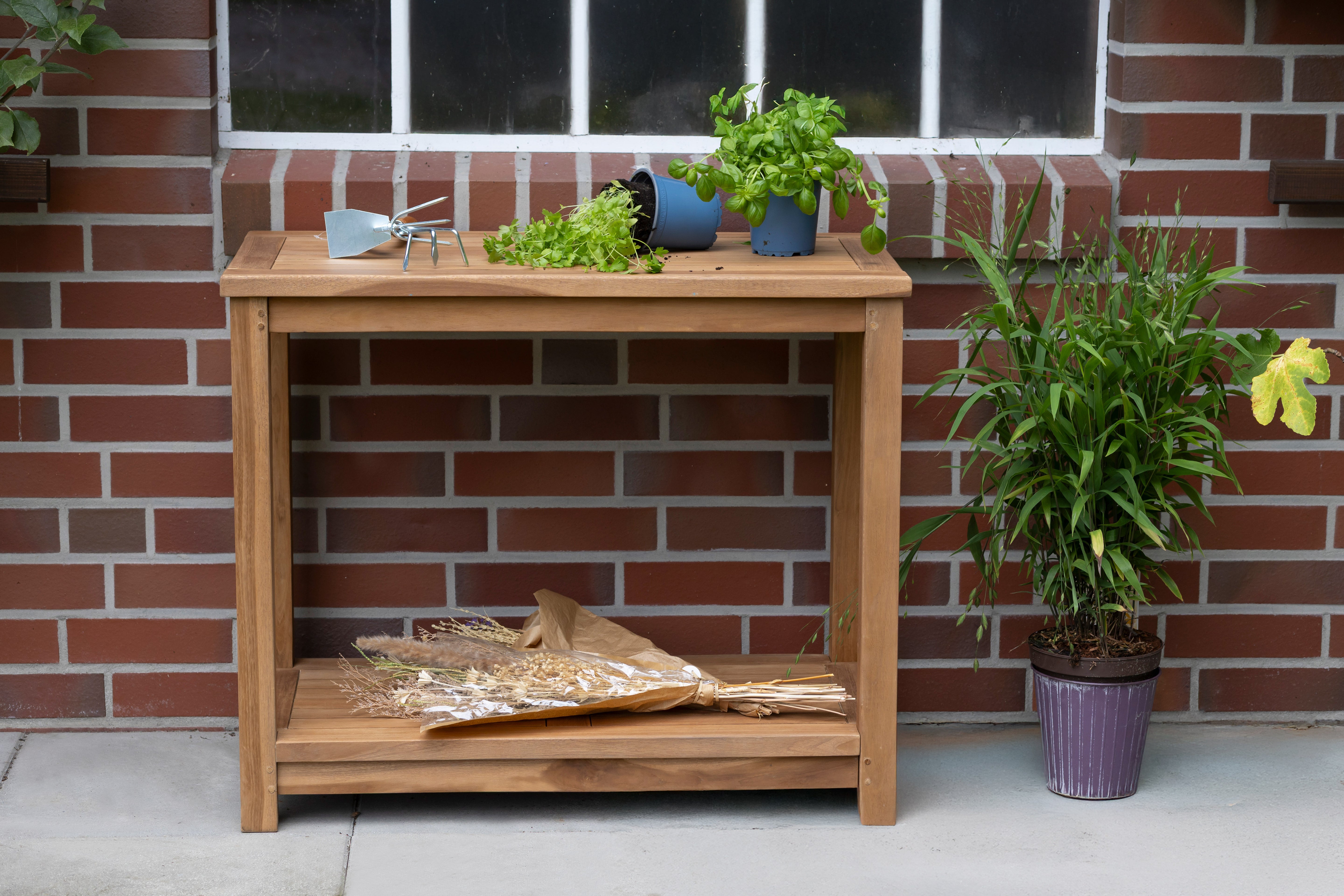 Pflanztisch Salford Teak mit Ablage