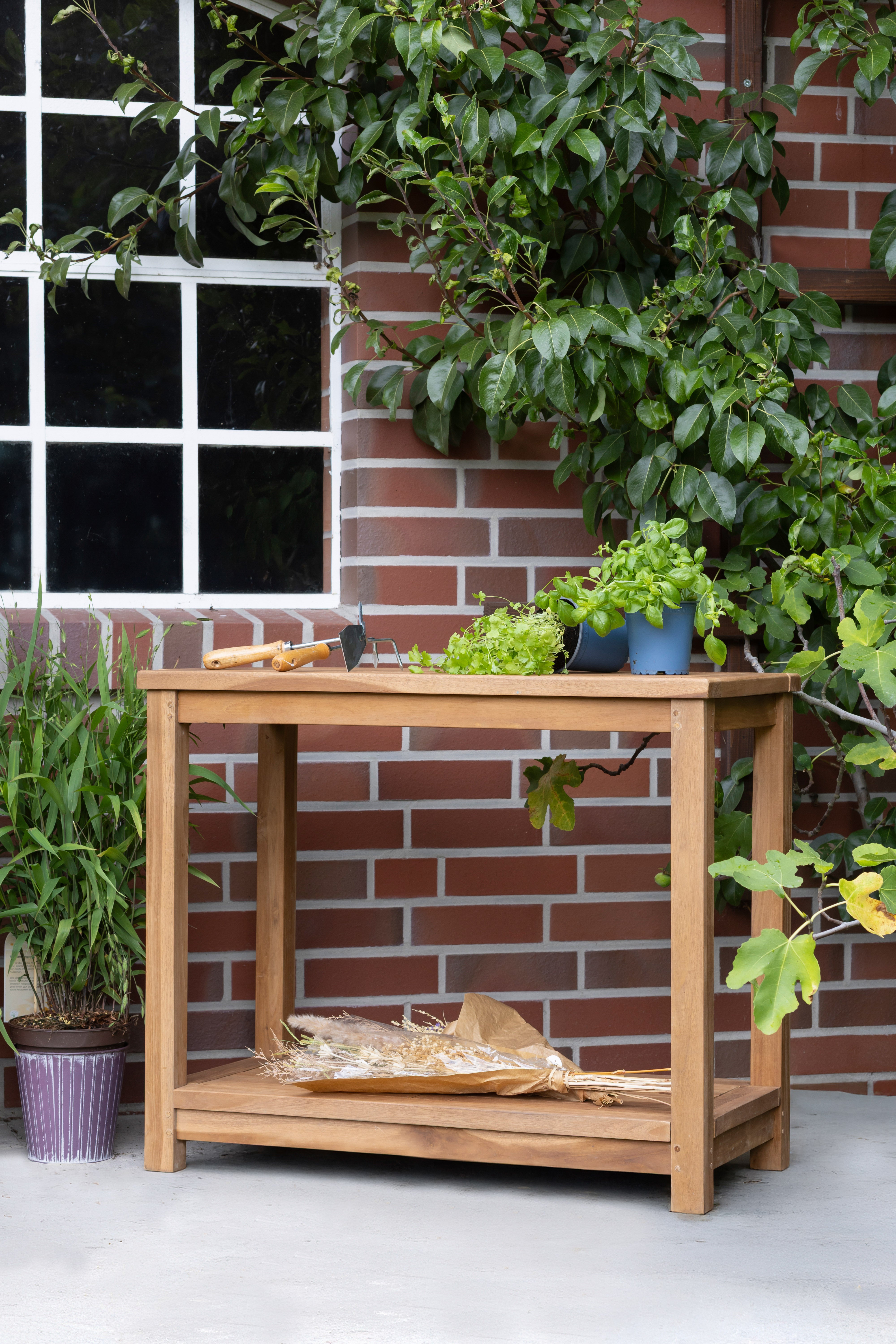 Pflanztisch Salford Teak mit Ablage