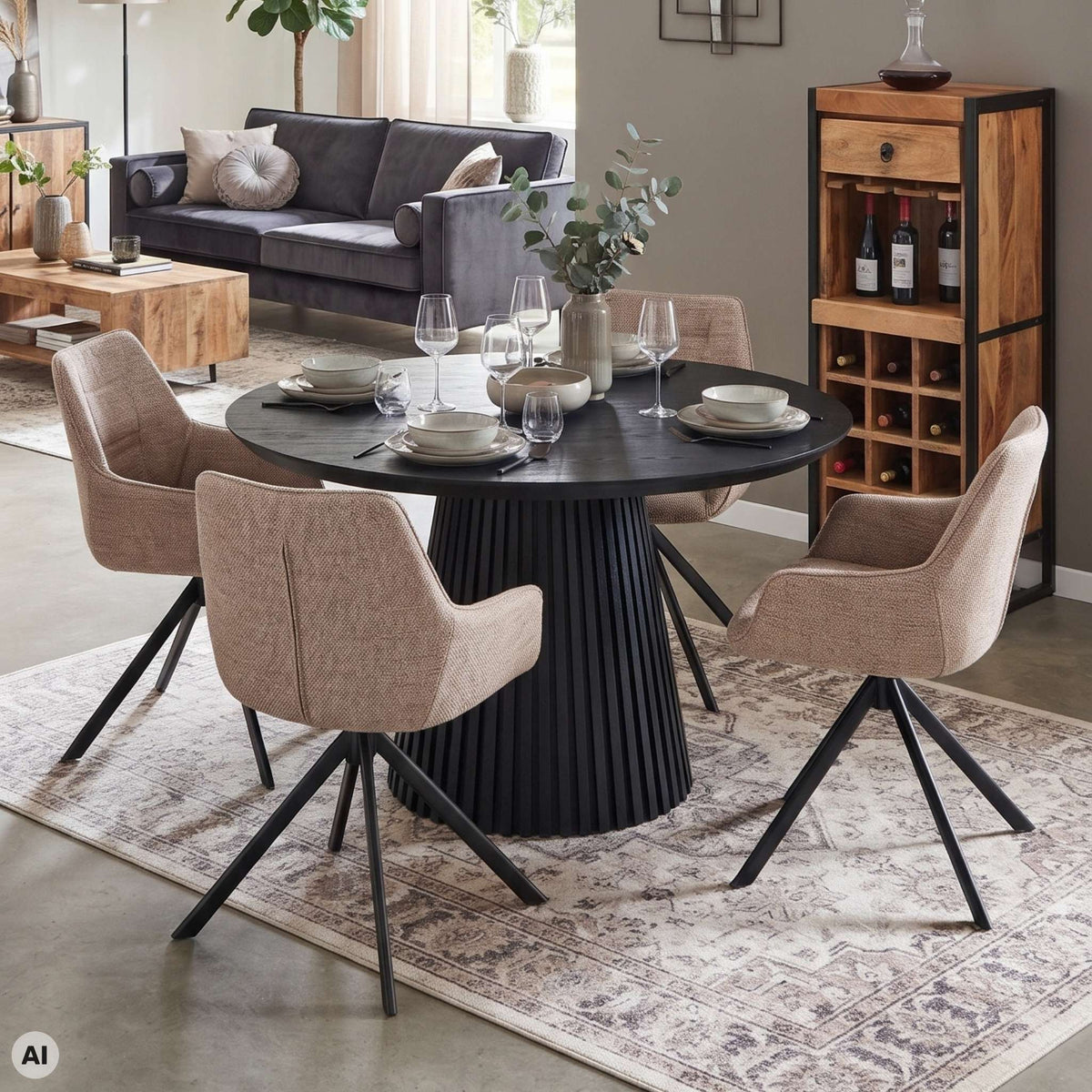 Esszimmer Set San Carlo light brown & Tisch Andria 120cm