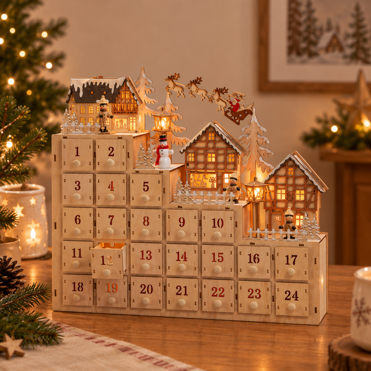 Adventskalender Winterszene aus Holz