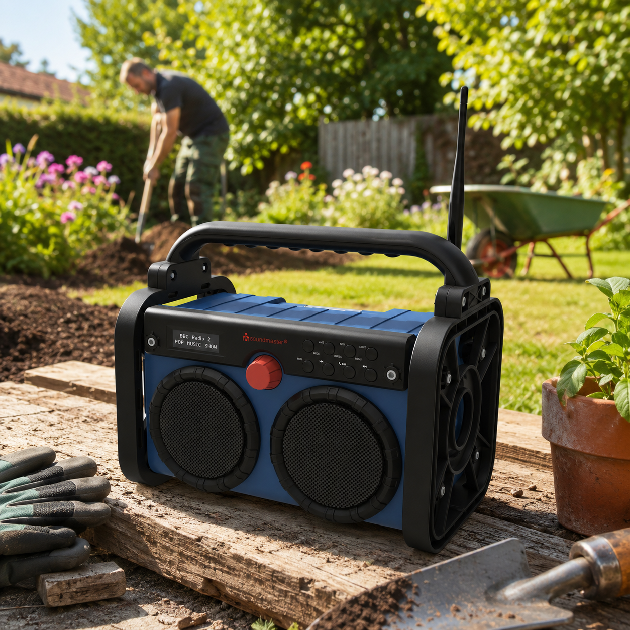 Baustellen-/Gartenradio mit Bluetooth®, LED-Arbeitsleuchte & Li-Ion Akku