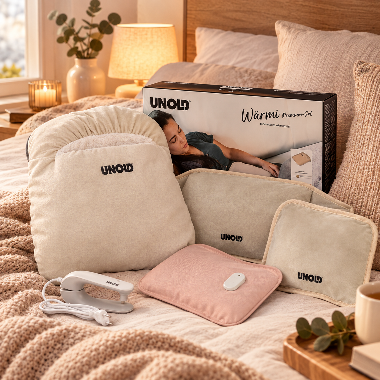 Wärmi Premium Set - Elektrische Wärmflasche inkl. Fußkissen beige