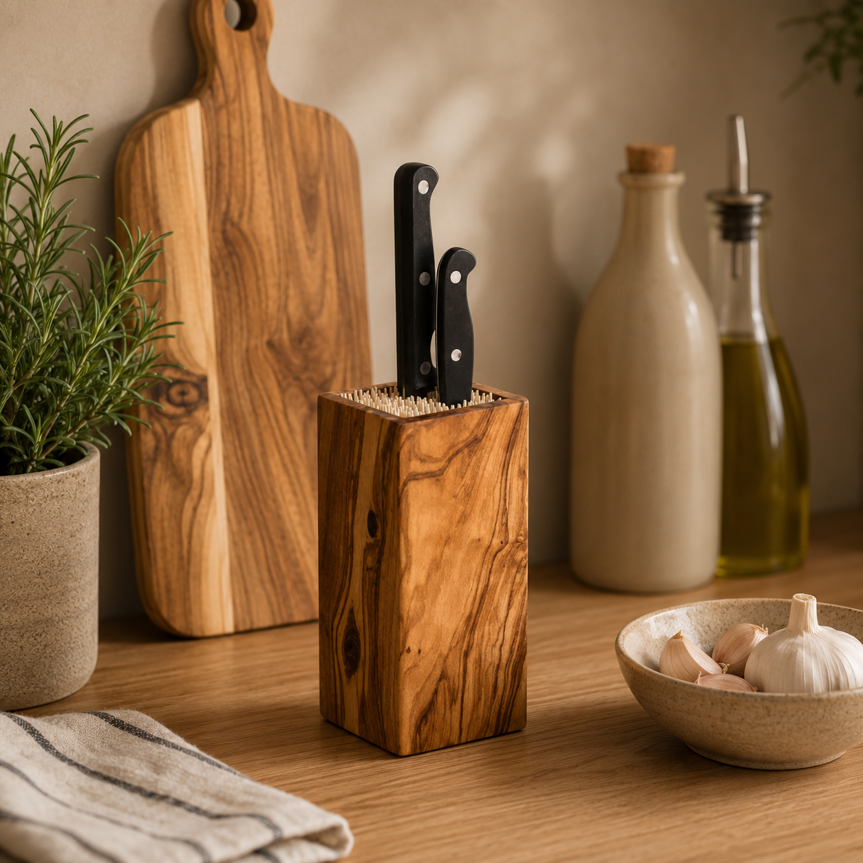Messerblock DESIGN aus Olivenholz