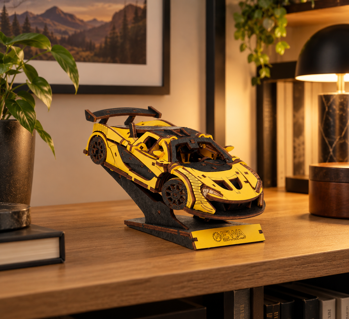 3D-Holzpuzzle Racing Car gelb