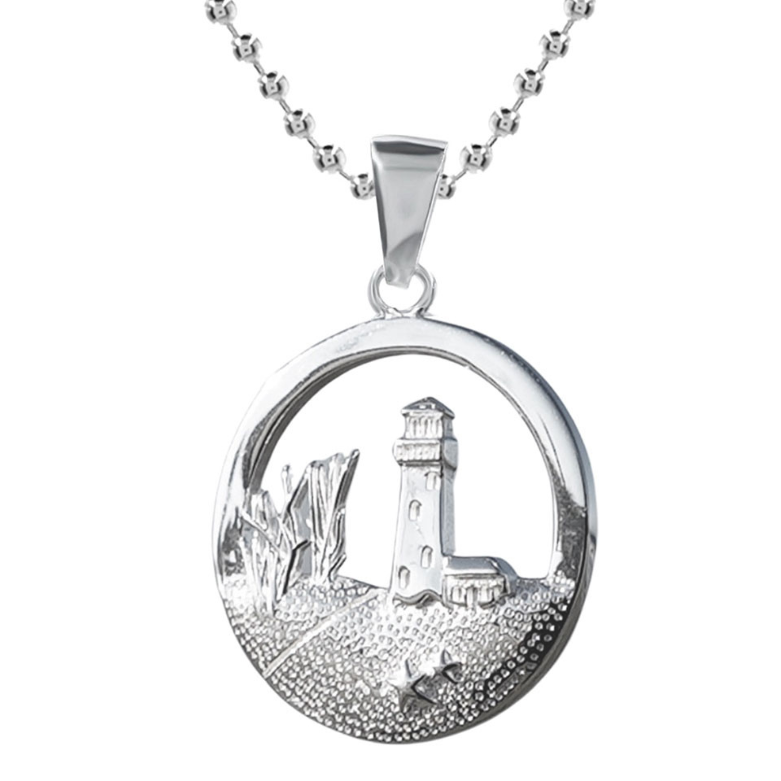 Kettenanhänger Leuchtturm + Düne 925 Sterling Silber inkl. Kugelkette (50cm)