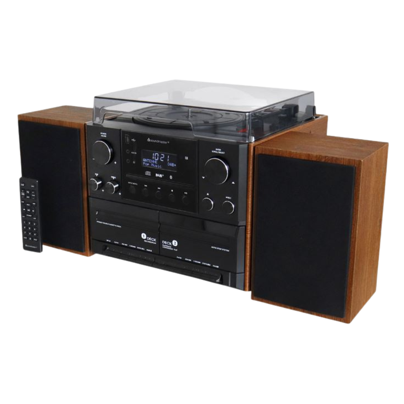 Stereo-Musikcenter mit DAB+UKW Radio, CDMP3, Plattenspieler, Doppelkassette, USB, Bluetooth®, Encoding