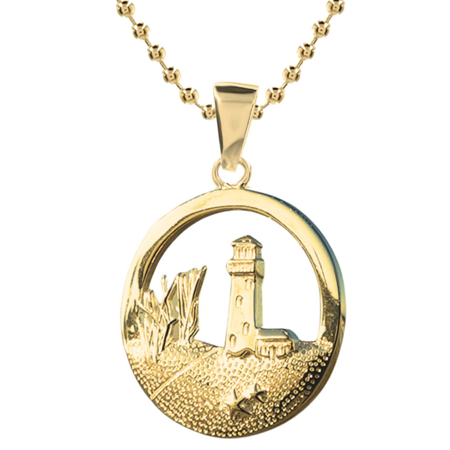 Kettenanhänger Leuchtturm + Düne 18k vergoldetes Silber inkl. Kugelkette (50cm)