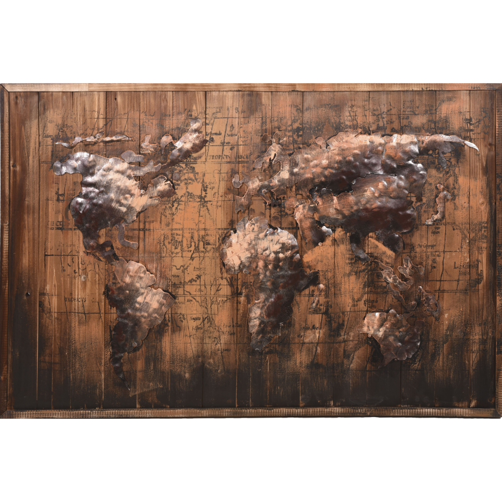 3D Metallbild Weltkarte (braun)