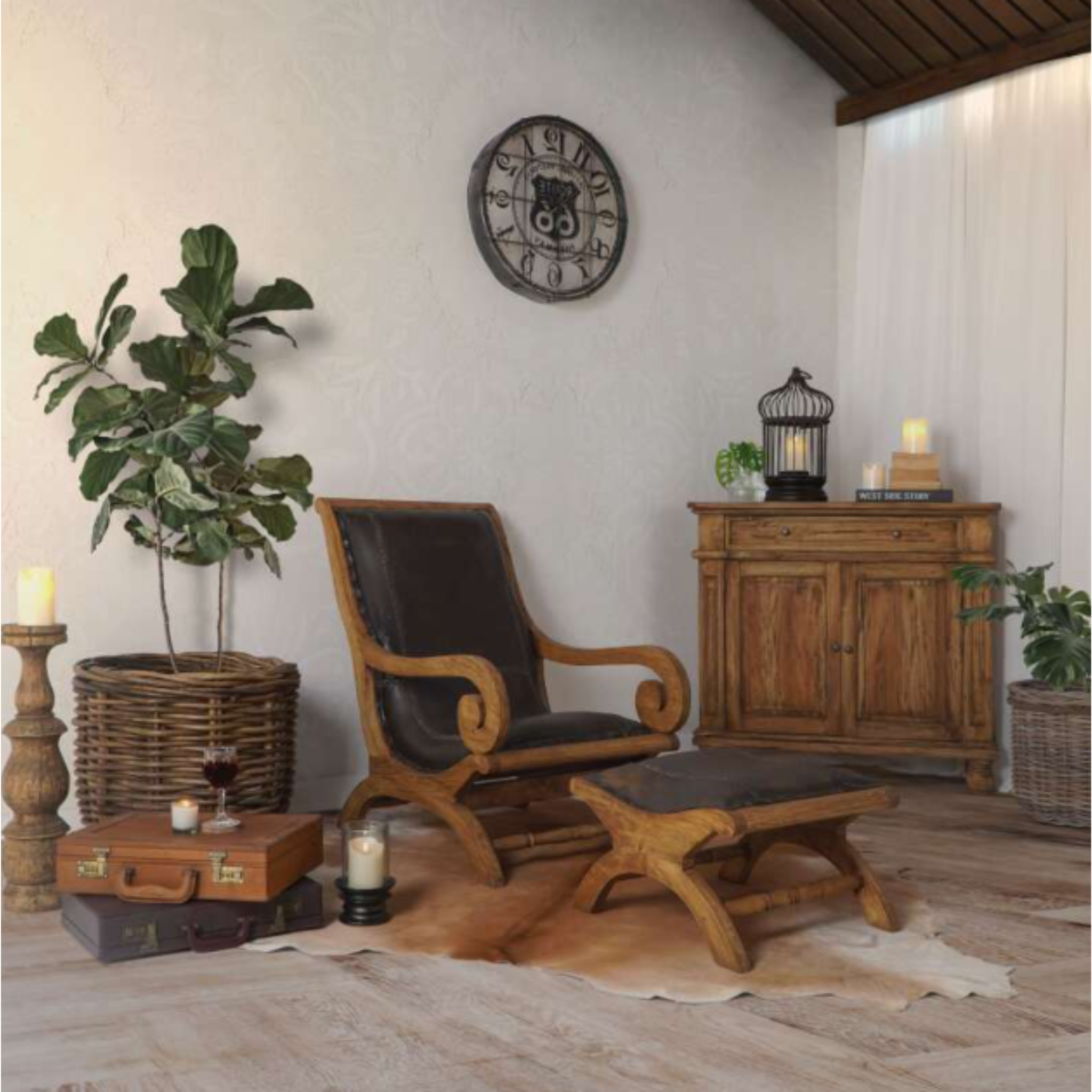 Ledersessel mit Hocker BAHIA