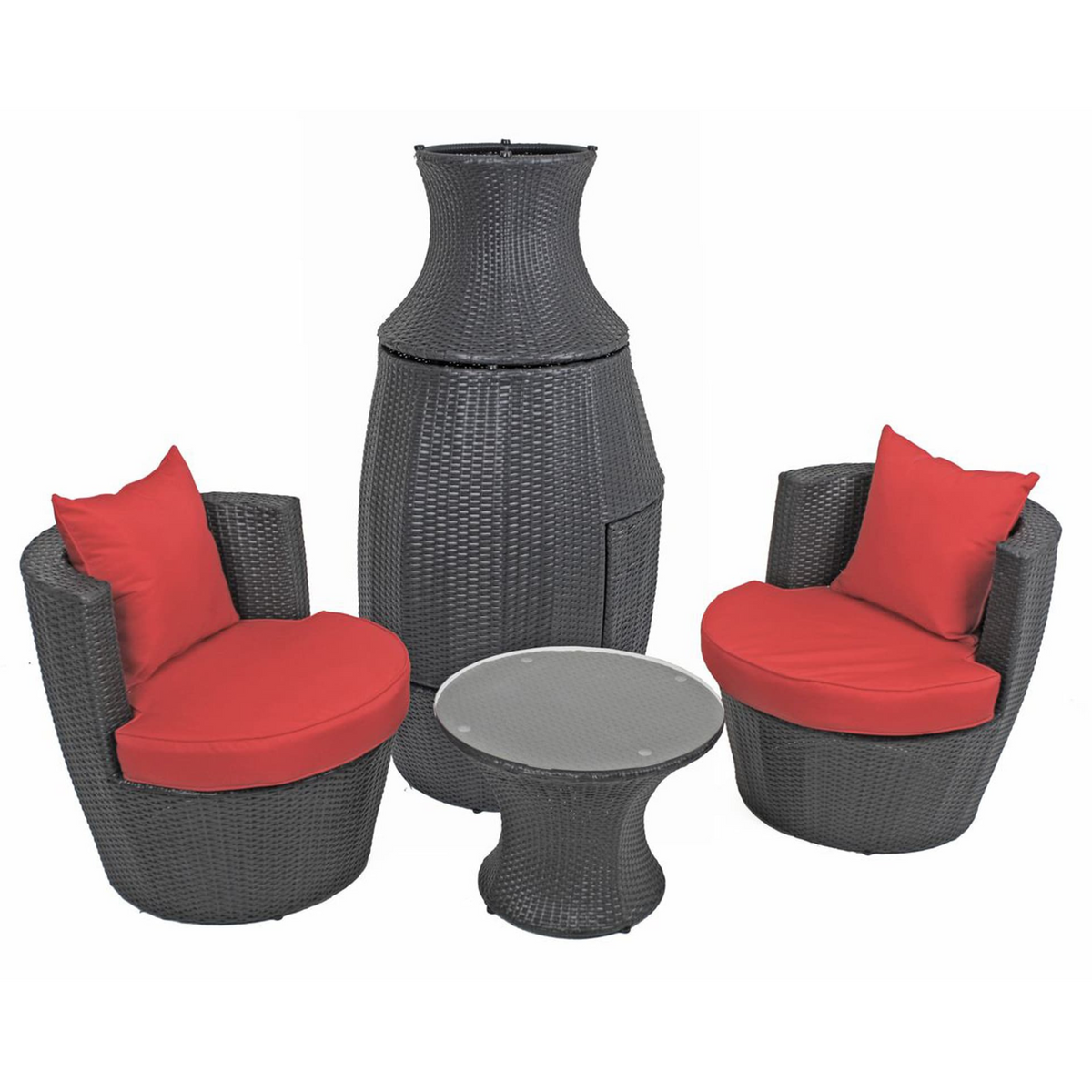 Club-Set LINZ (Kunststoffgeflecht, schwarz/rot)