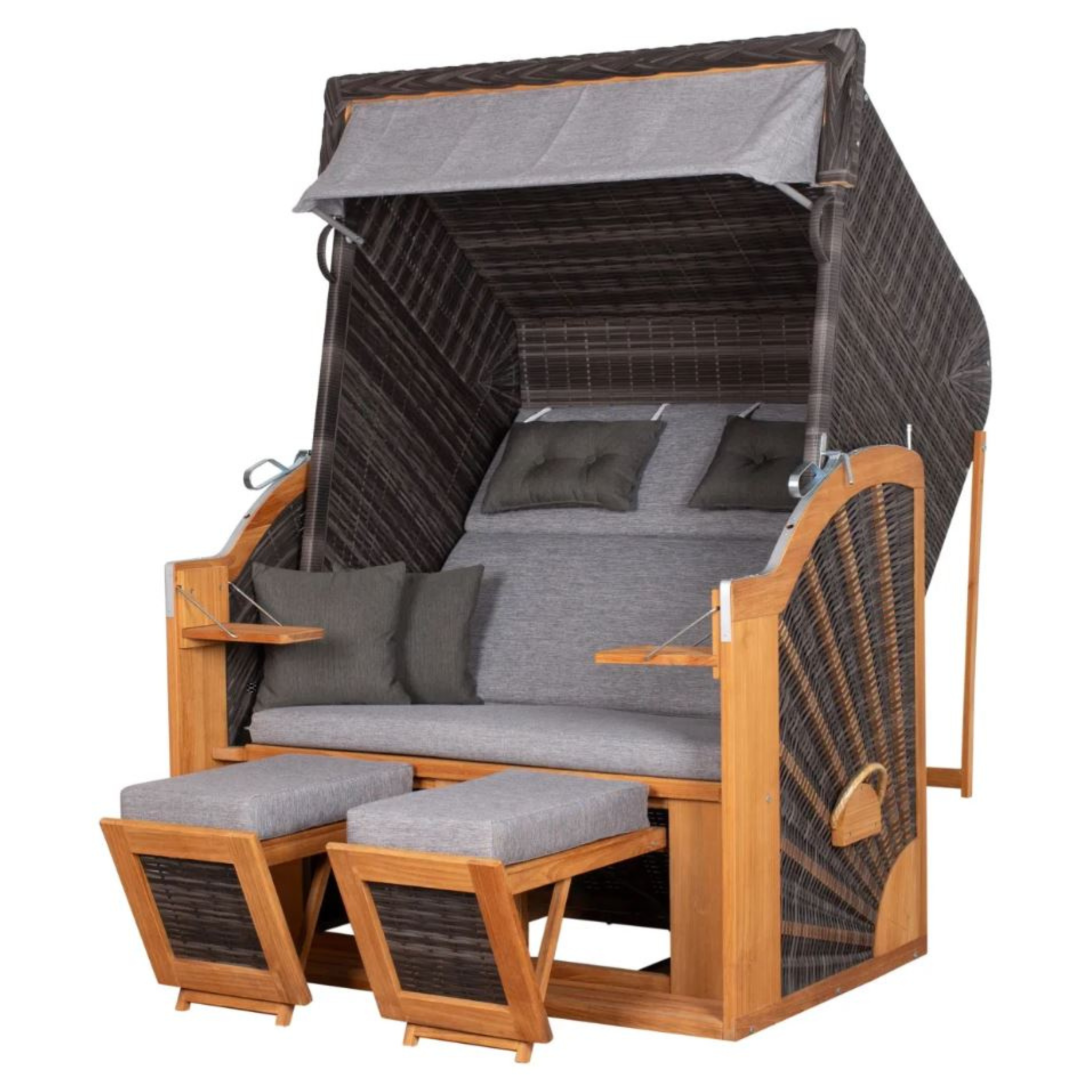 Strandkorb deVries PURE® Classic XL SUN Teak PE stone grey Dessin 466 inkl. Sekt-/Champagnerkühler