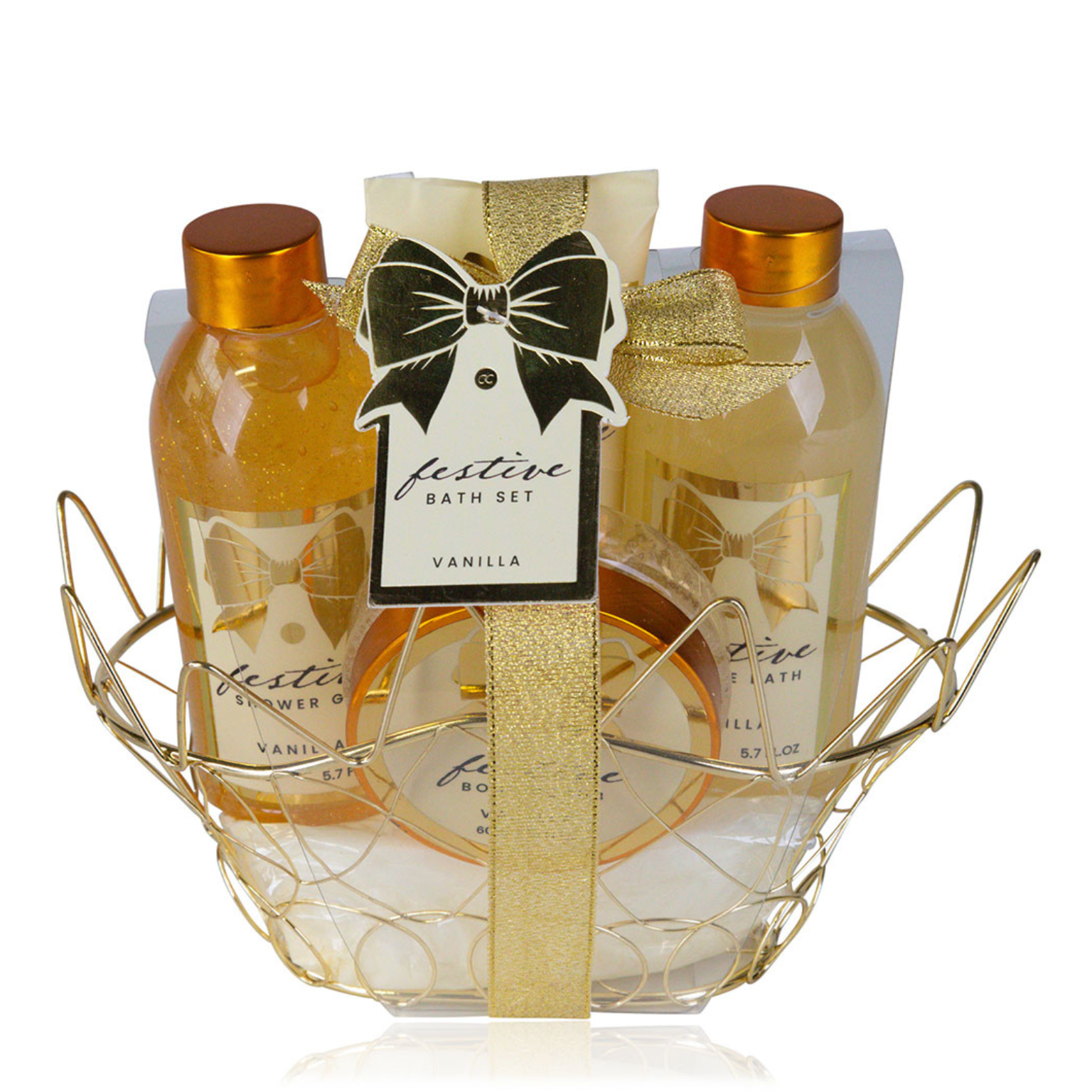 Badeset FESTIVE in ovalem Drahtkorb