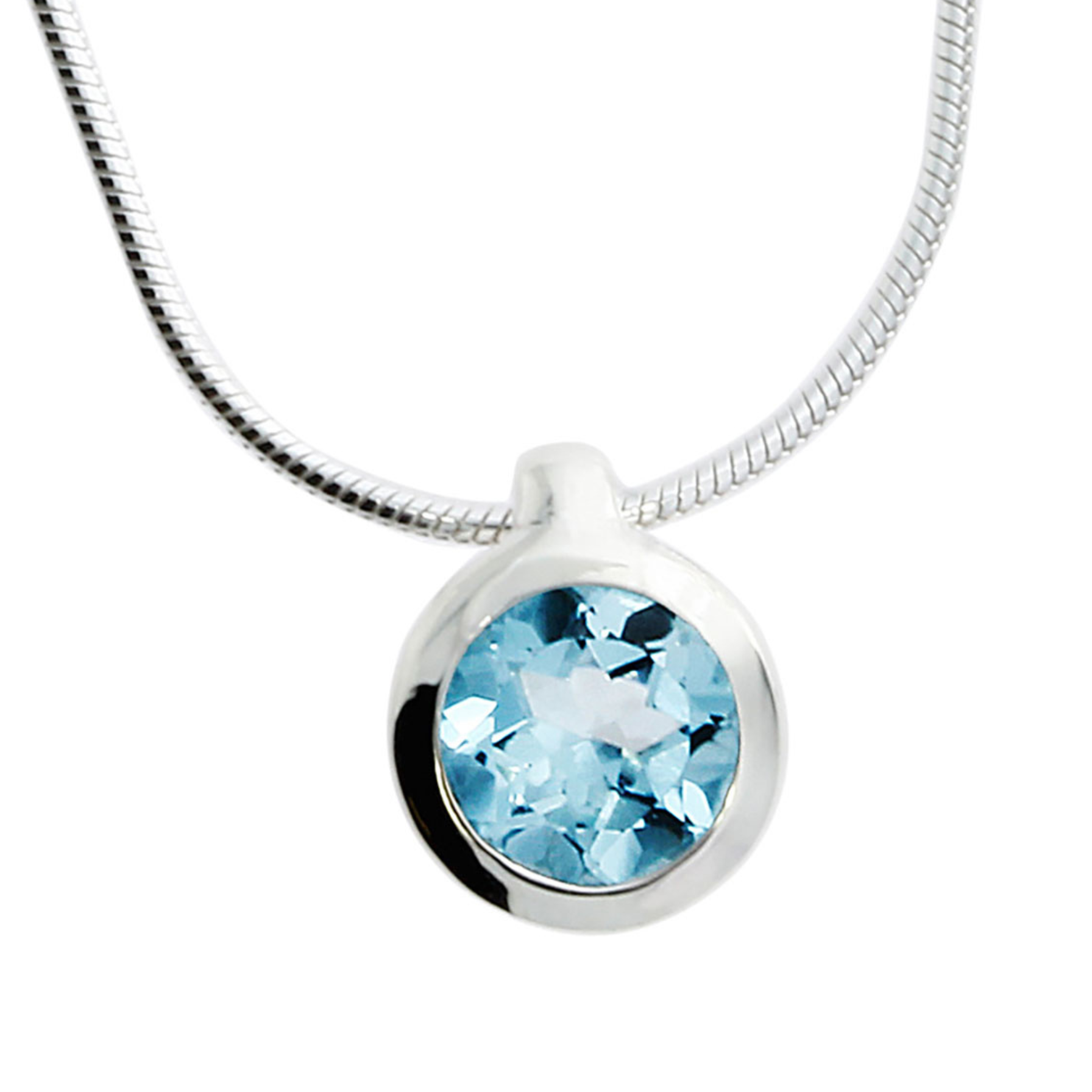 Kettenanhänger Silber mit Sky blue Topas (7mm) und Schlangenkette