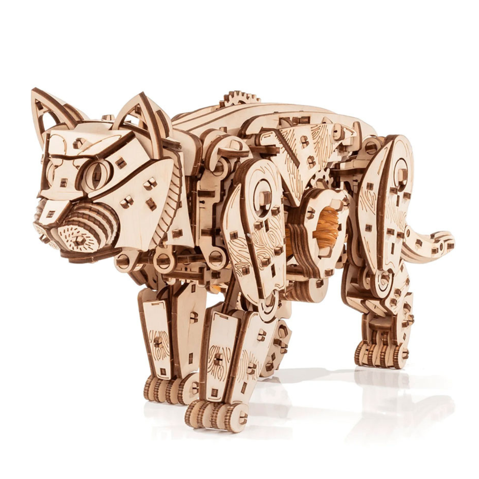 3D-Holzpuzzle Mechanische Katze - natur