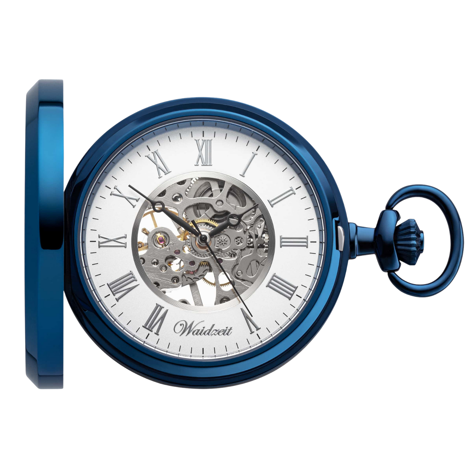 Skeletttaschenuhr Wurzelholz (blau)