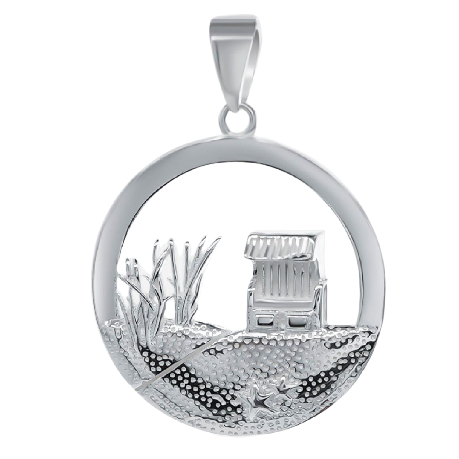 Kettenanhänger Strandkorb Rund / Düne - Silber