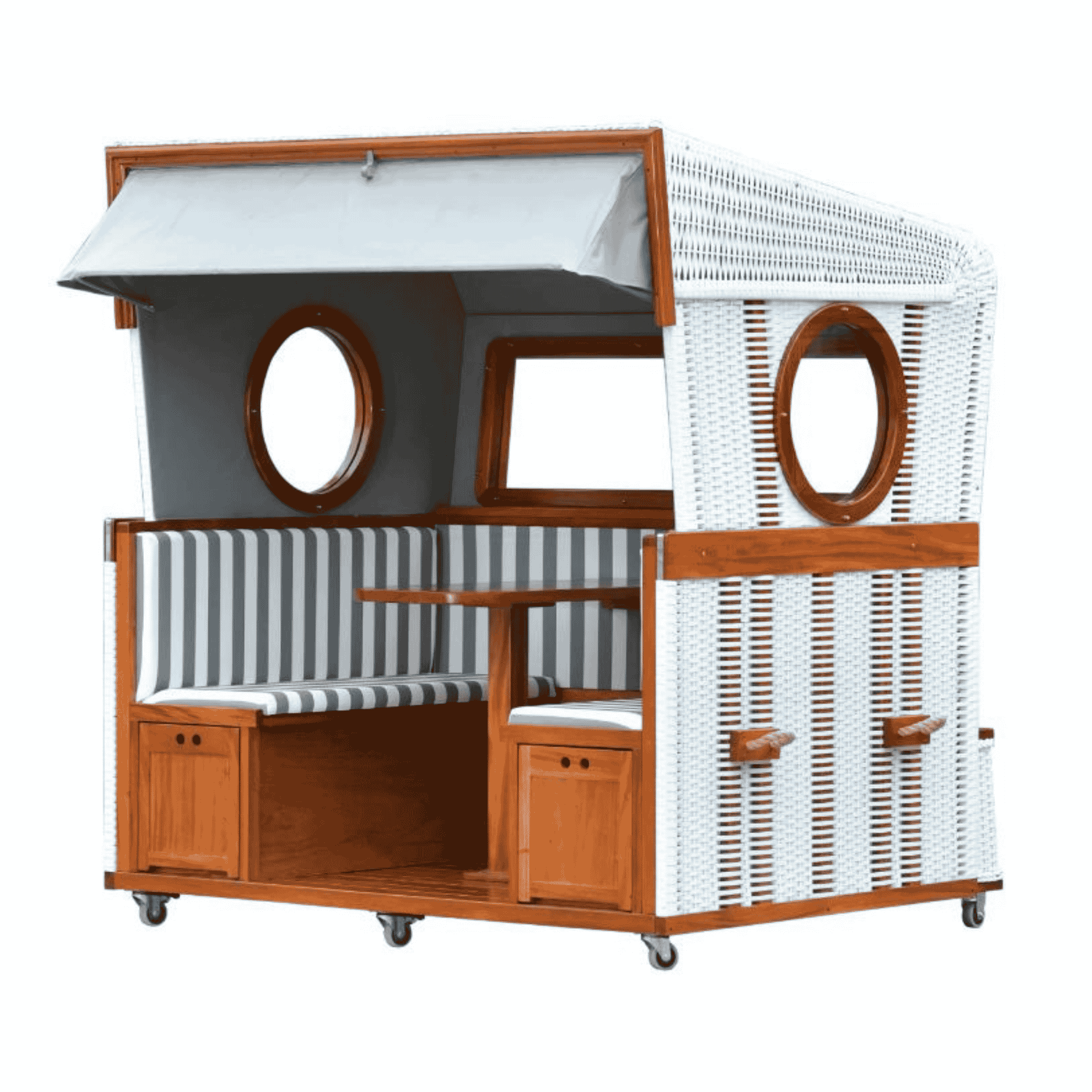 Gosch-Lounge Strandkorb 6-Sitzer Mahagoni - PE weiß - Modell grau/weiß