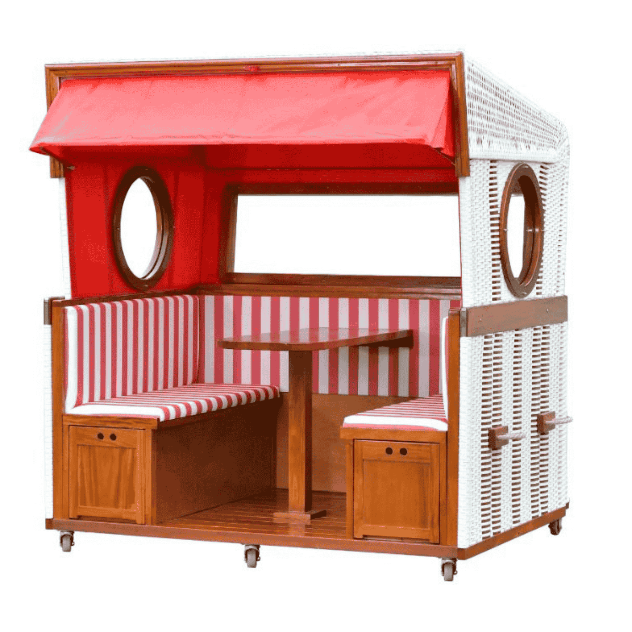 Gosch-Lounge Strandkorb 6-Sitzer Mahagoni - PE weiß - Modell rot/weiß