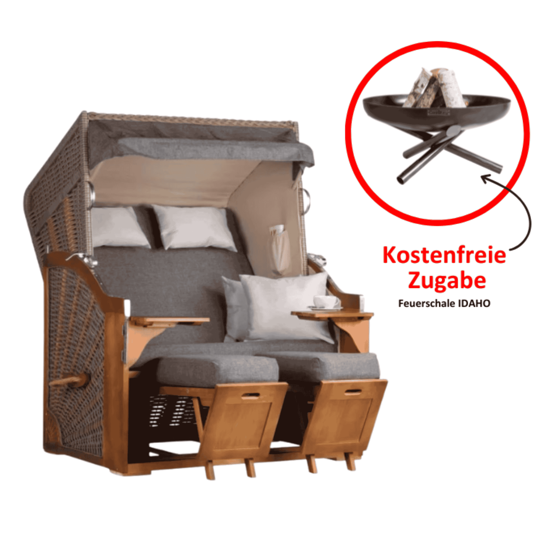 Strandkorb Schleswig Dessin 558 inkl. Feuerschale IDAHO