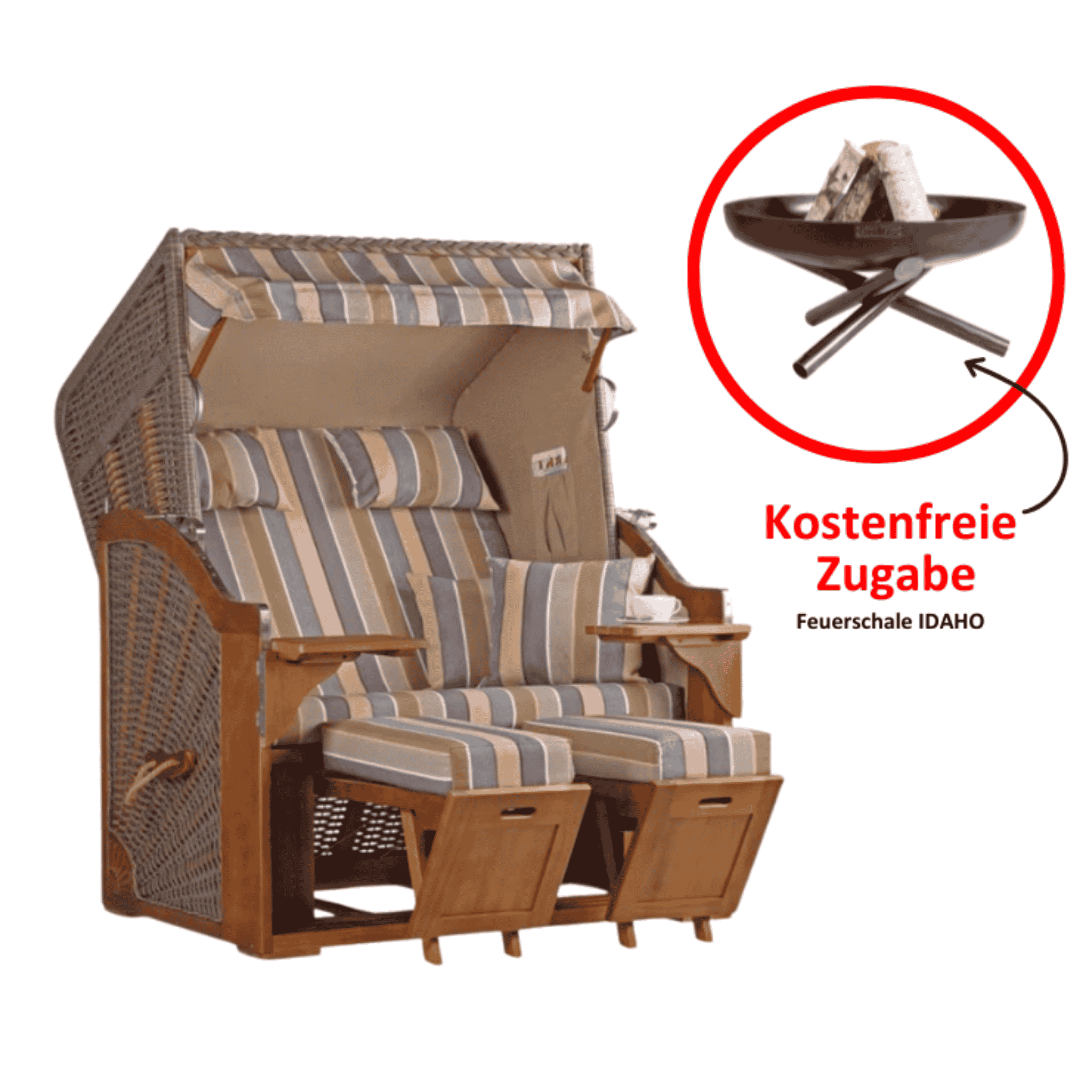 Strandkorb Schleswig Dessin 557 inkl. Feuerschale IDAHO