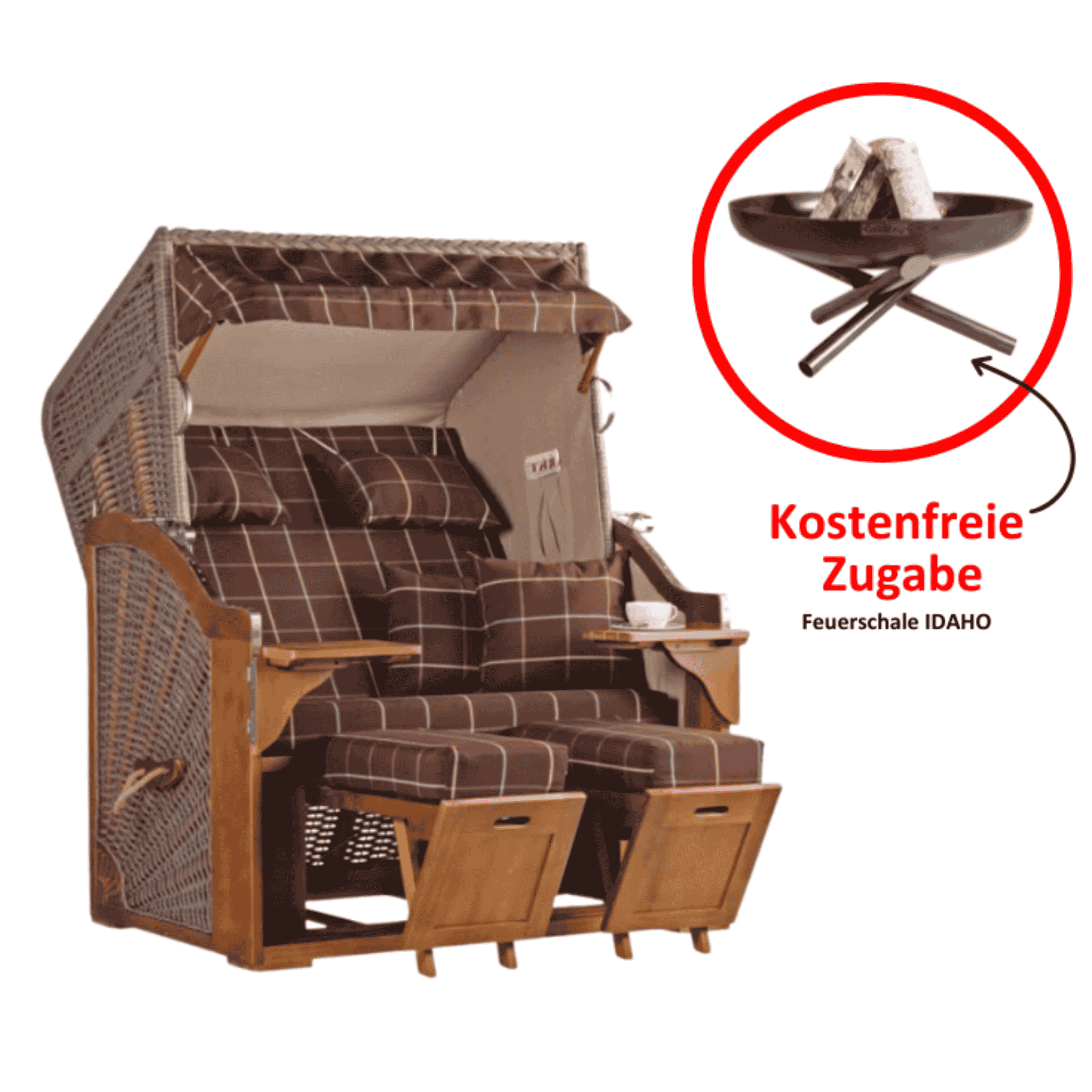 Strandkorb Schleswig Dessin 556 inkl. Feuerschale IDAHO
