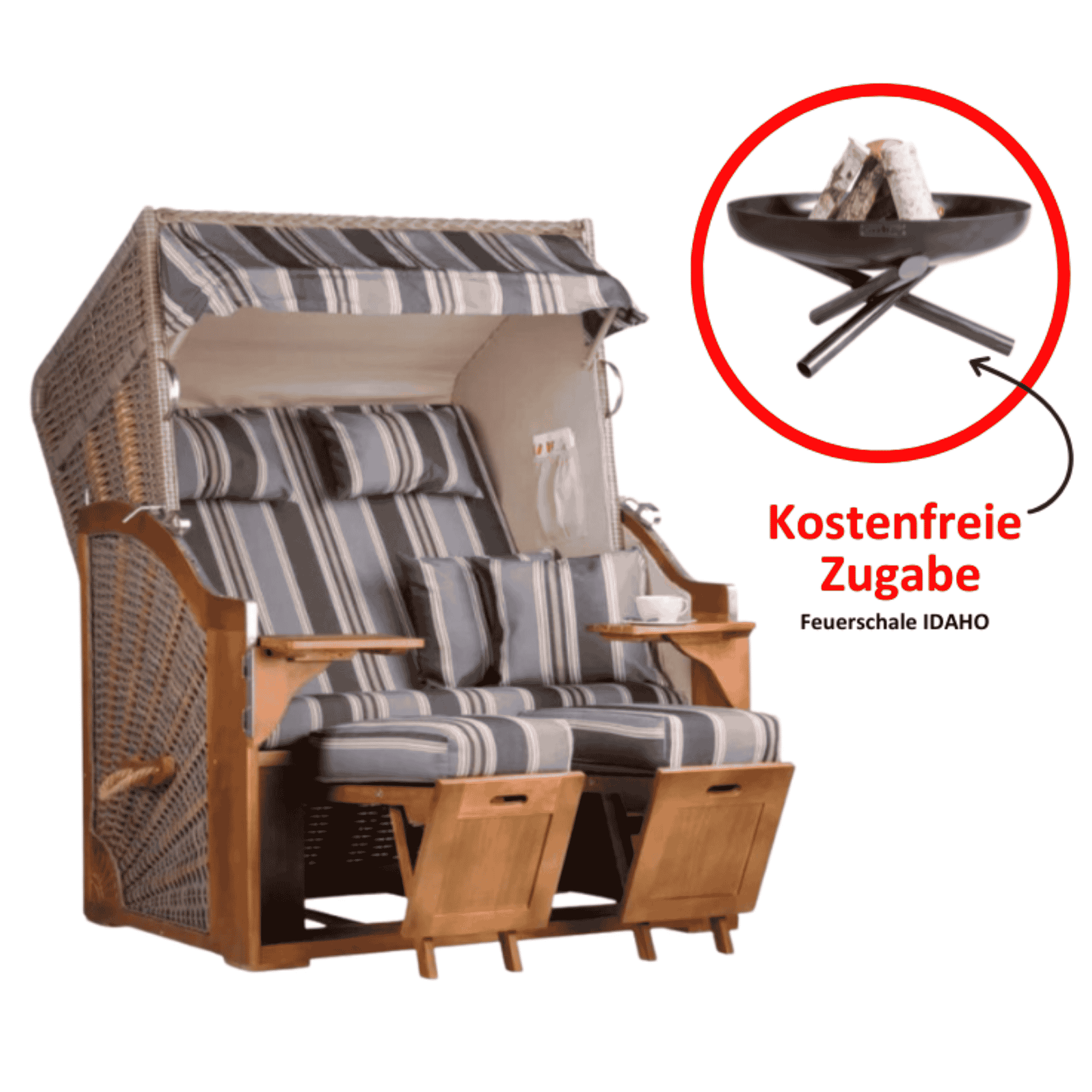 Strandkorb Schleswig Dessin 555 inkl. Feuerschale IDAHO