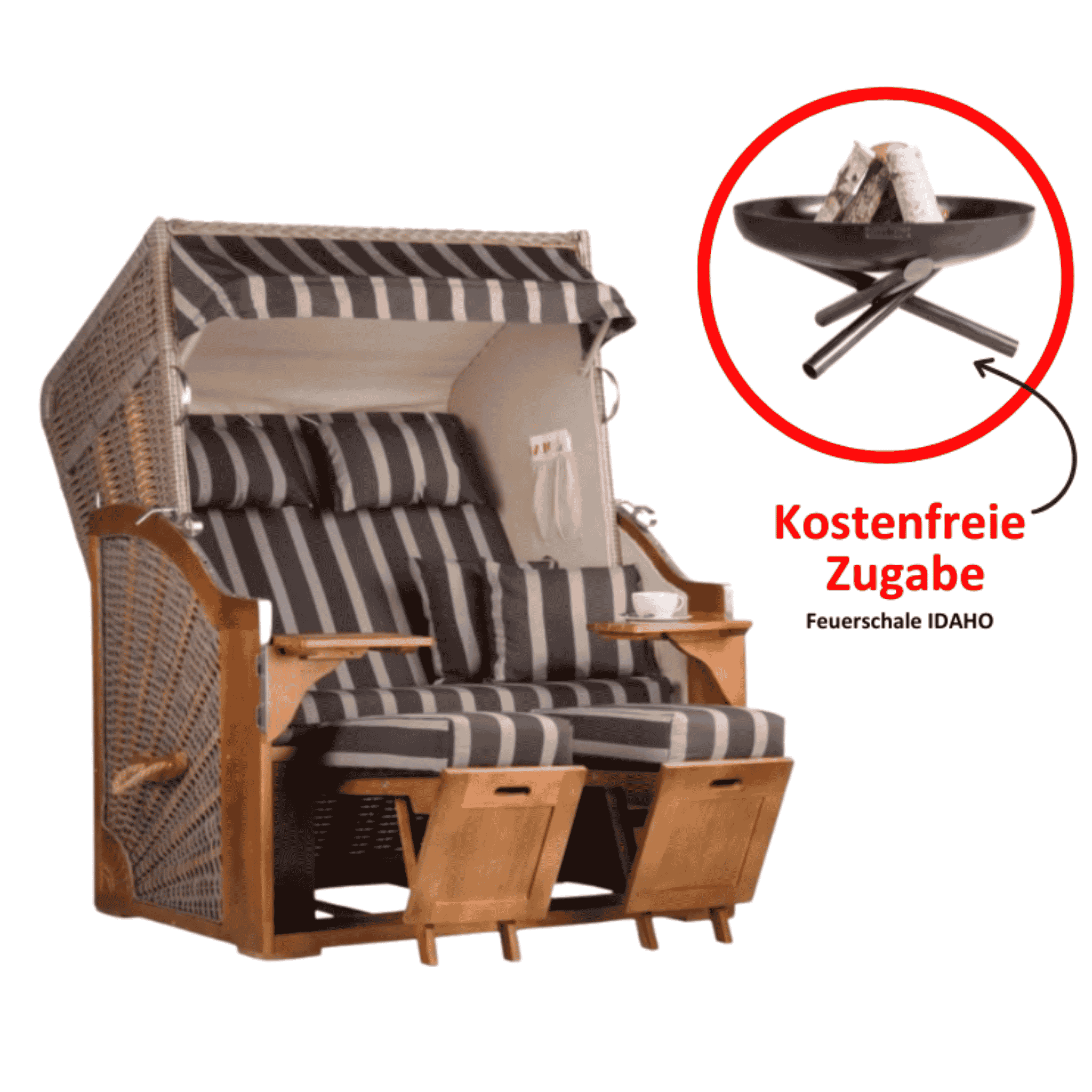 Strandkorb Schleswig Dessin 554 inkl. Feuerschale IDAHO