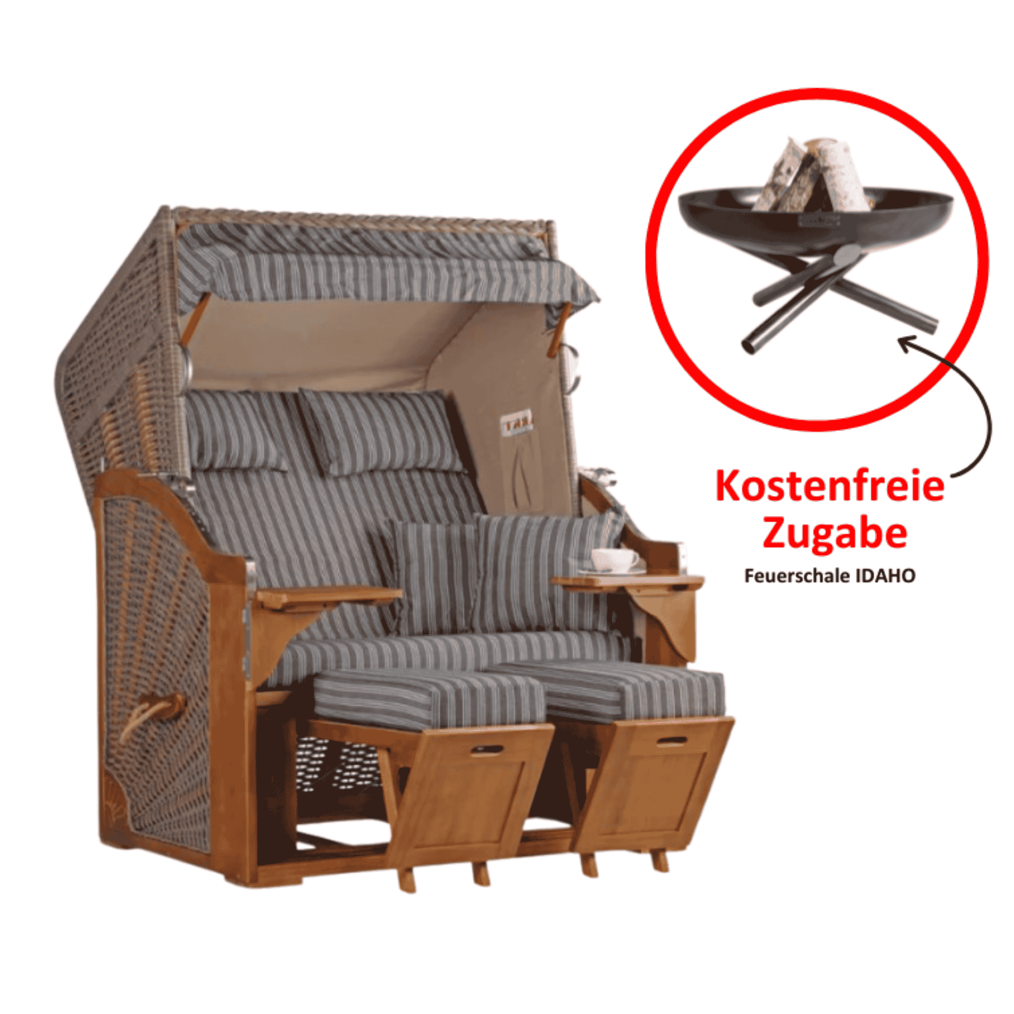 Strandkorb Schleswig Dessin 553 inkl. Feuerschale IDAHO