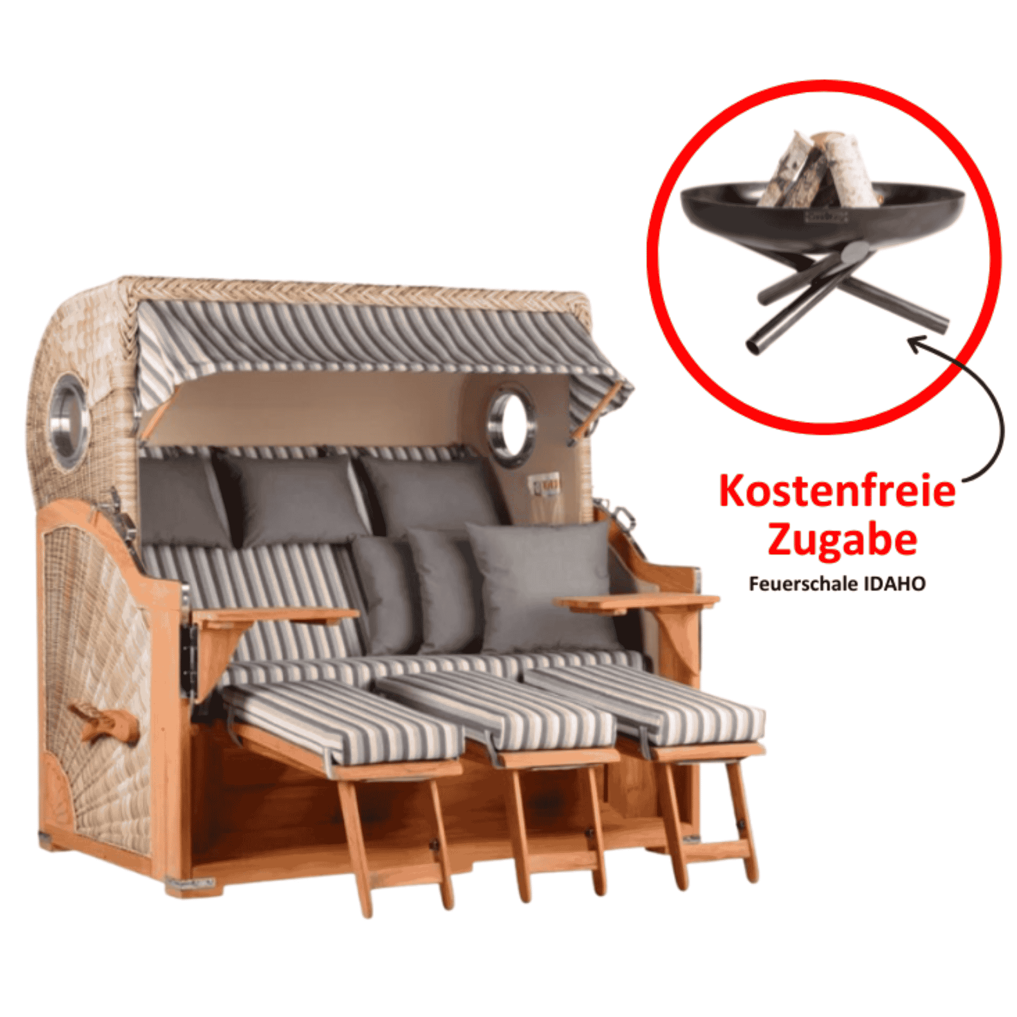 Strandkorb Baltikum XXL Dessin 545 inkl. Feuerschale IDAHO