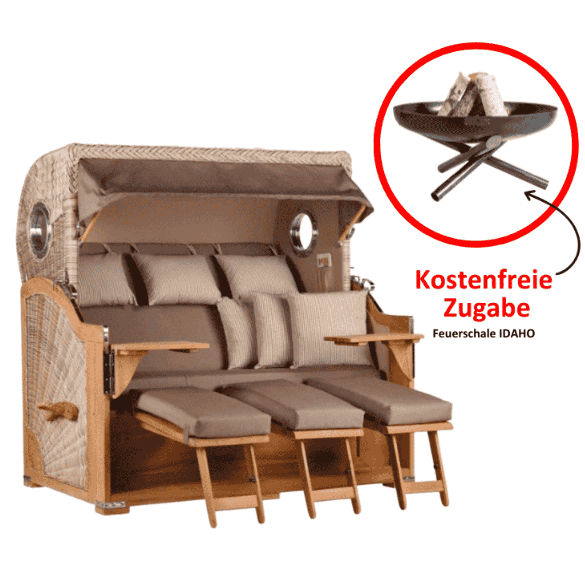 Strandkorb Baltikum XXL Dessin 534 inkl. Feuerschale IDAHO