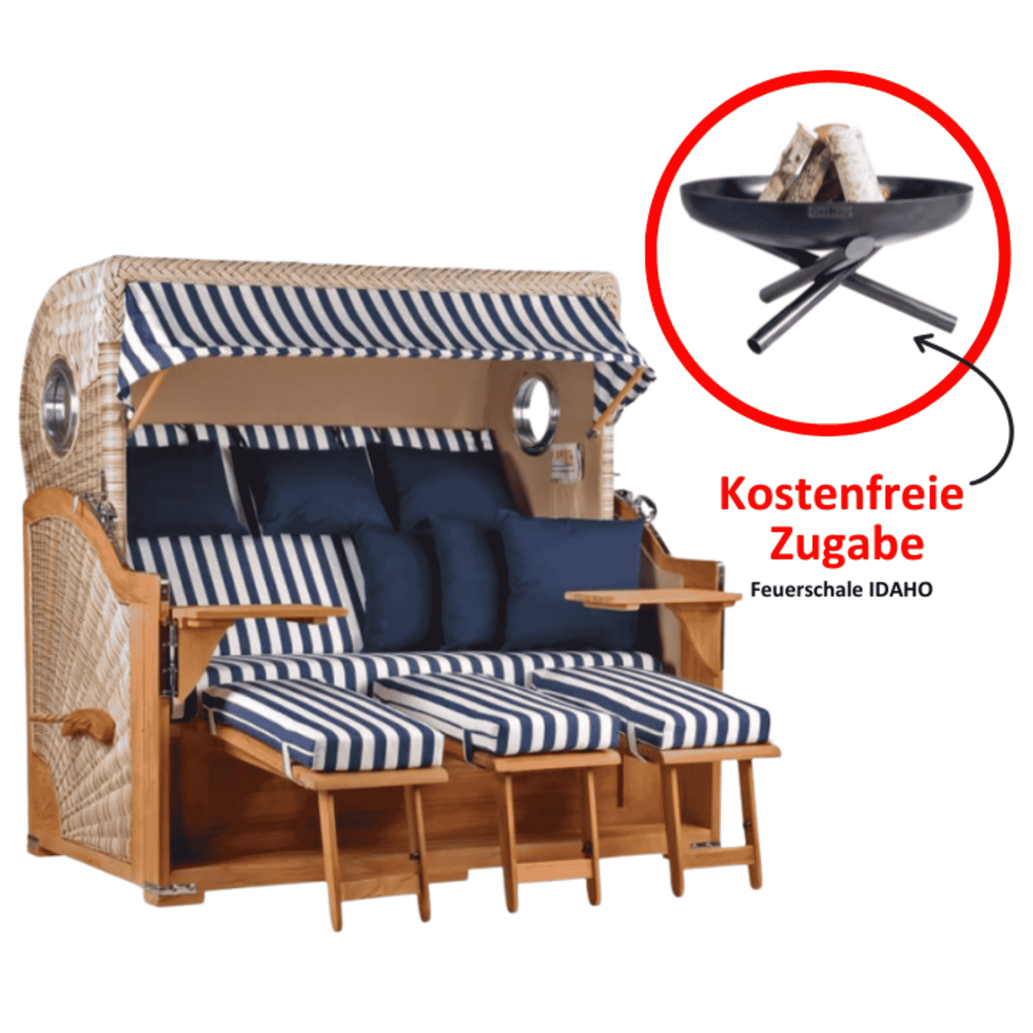 Strandkorb Baltikum XXL Dessin 518 inkl. Feuerschale IDAHO