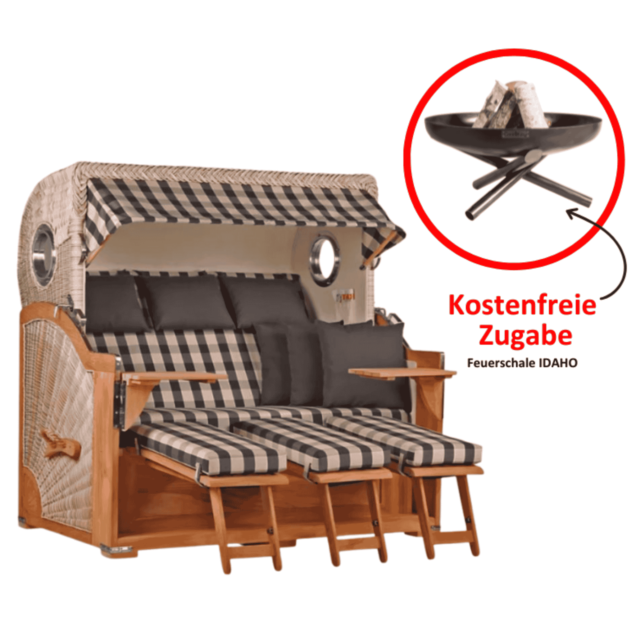 Strandkorb Baltikum XXL Dessin 505 inkl. Feuerschale IDAHO