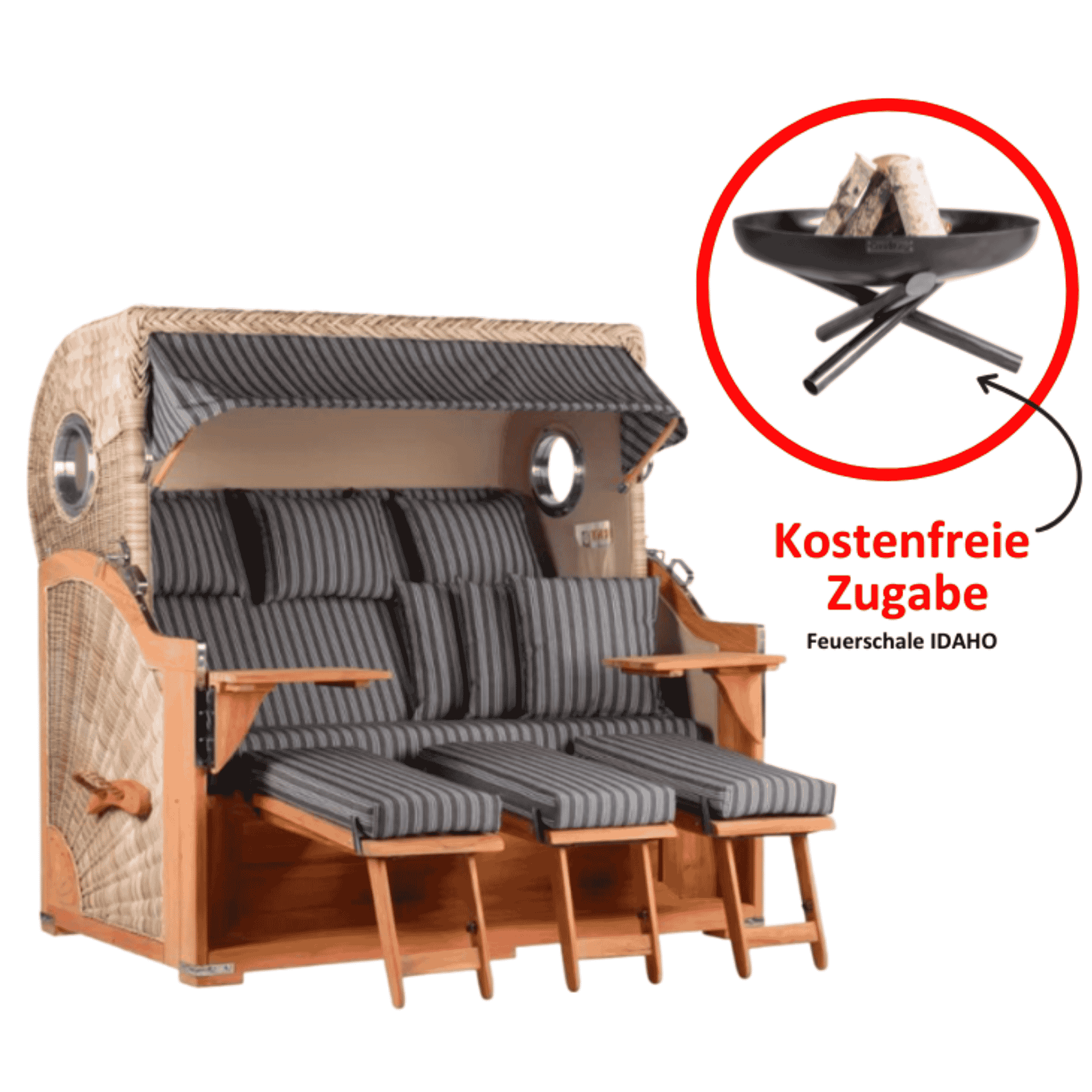 Strandkorb Baltikum XXL Dessin 500 inkl. Feuerschale IDAHO
