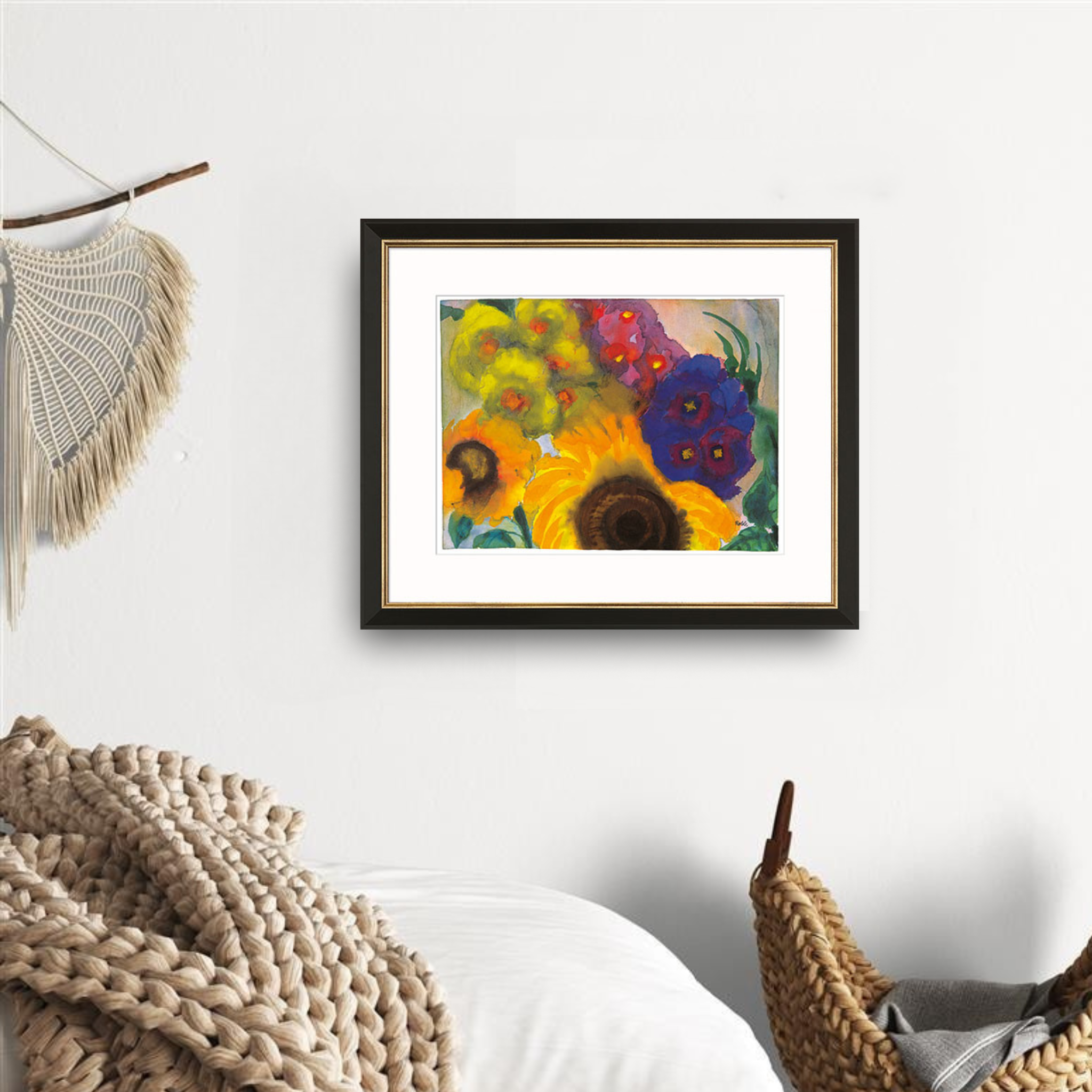 Emil Nolde: Bild "Sommerblumen" (Version schwarz-goldfarben) gerahmt