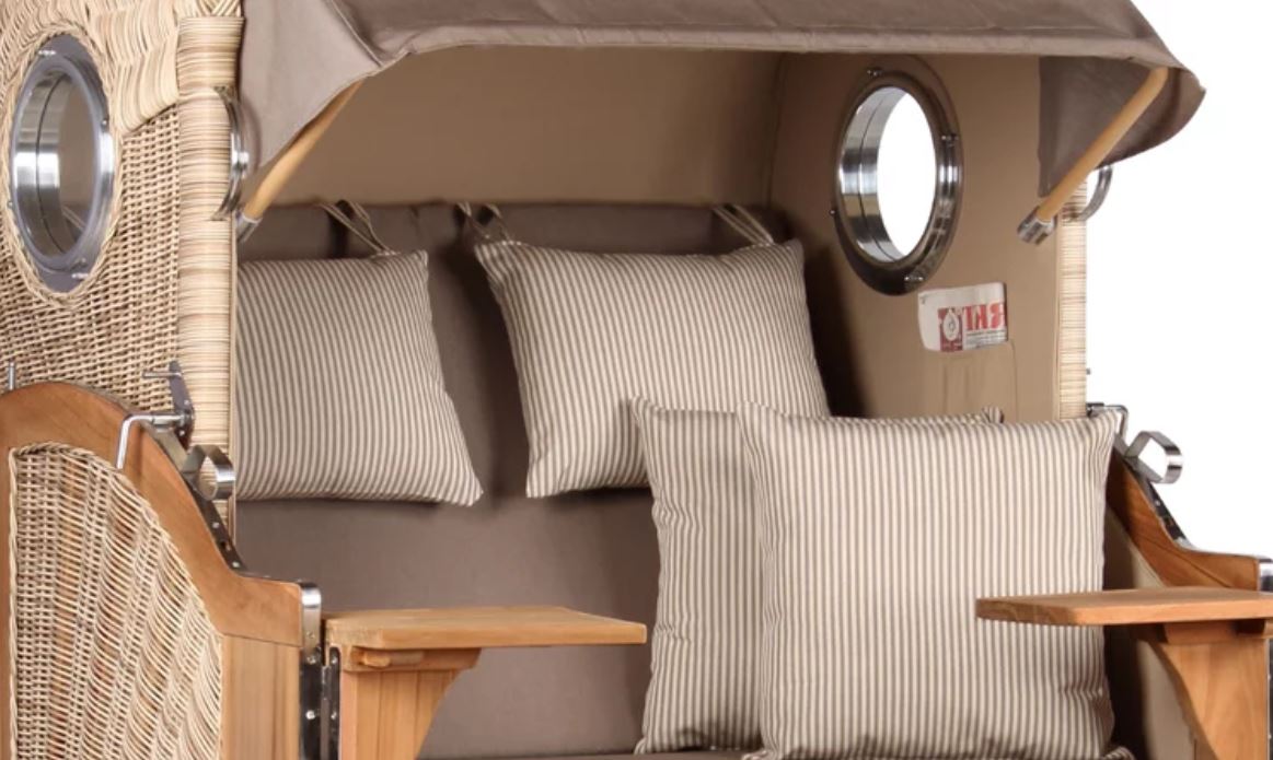 Strandkorb Düne Teak Bullauge Dessin 534 inkl. Feuerschale IDAHO