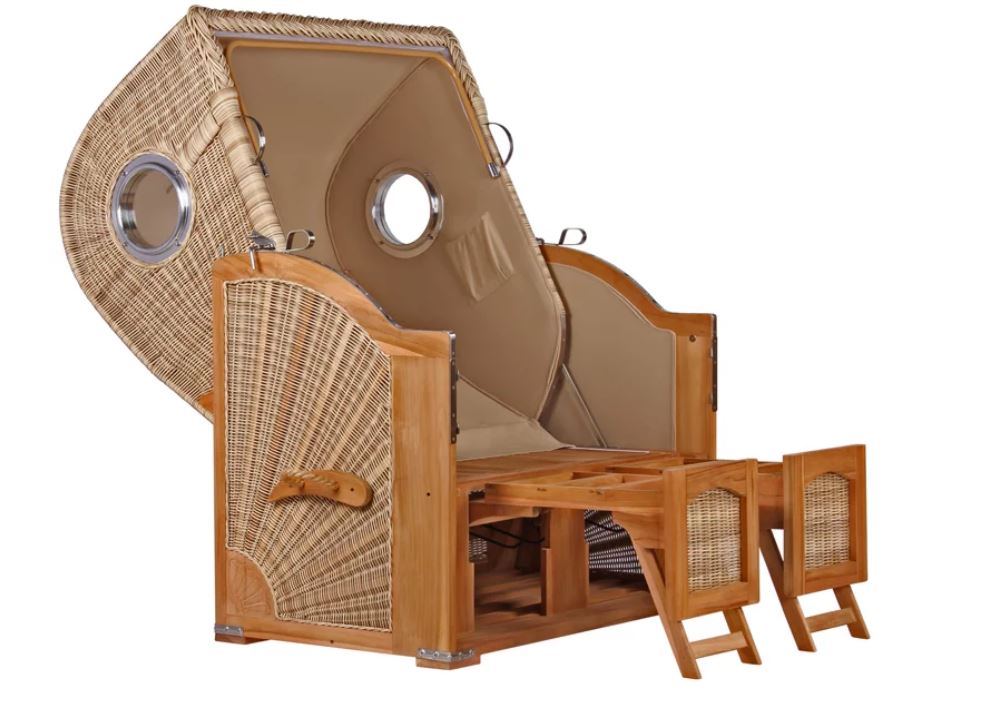 Strandkorb Düne Teak Bullauge Dessin 534 inkl. Feuerschale IDAHO